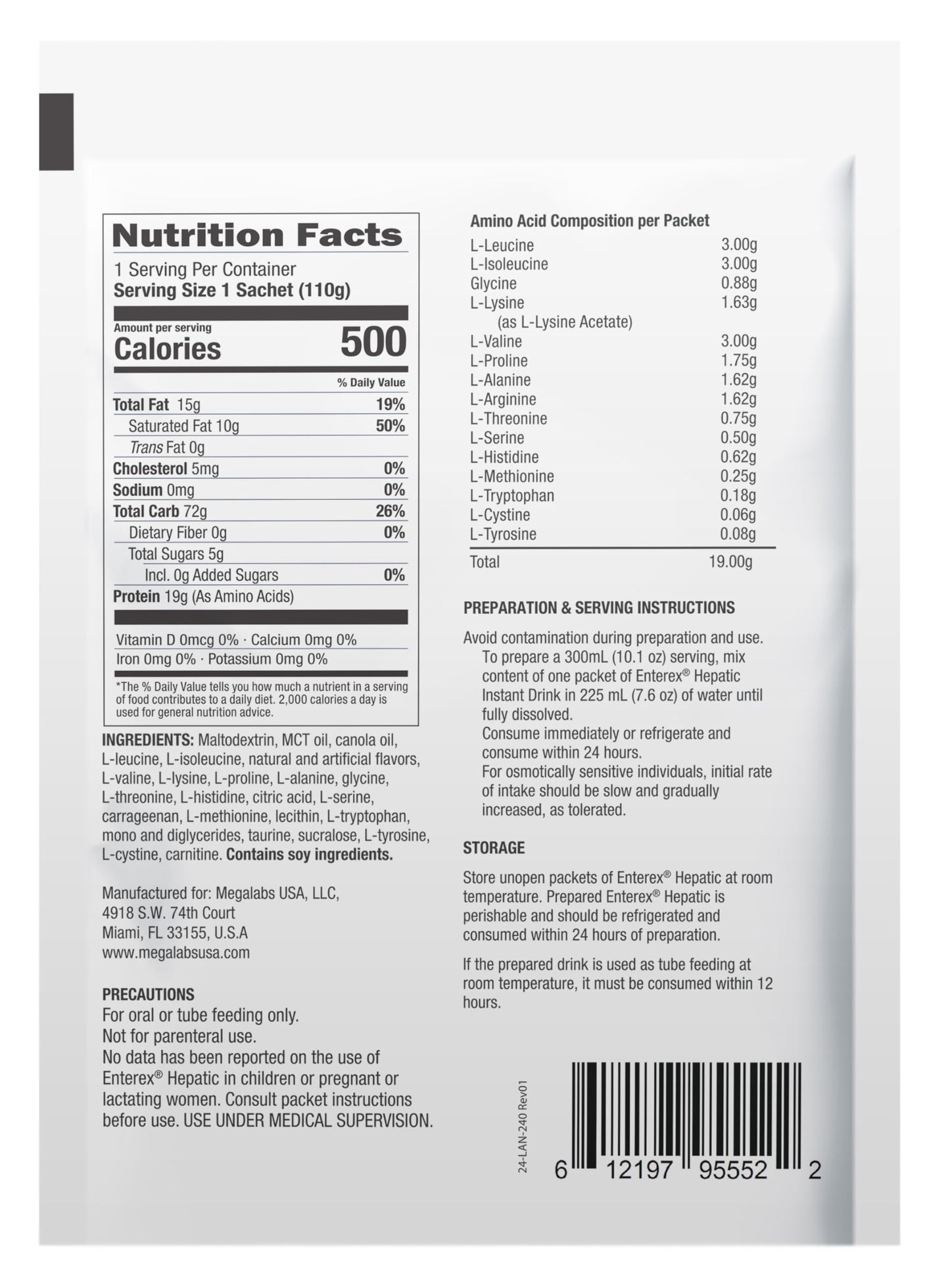 Enterex Hepatic Elemental Nutrition Powder, Vanilla, 24 Packets