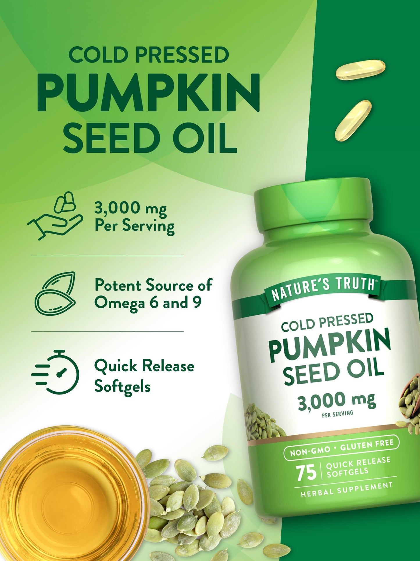 Nature's Truth Pumpkin Seed Oil Softgels, 75 Count