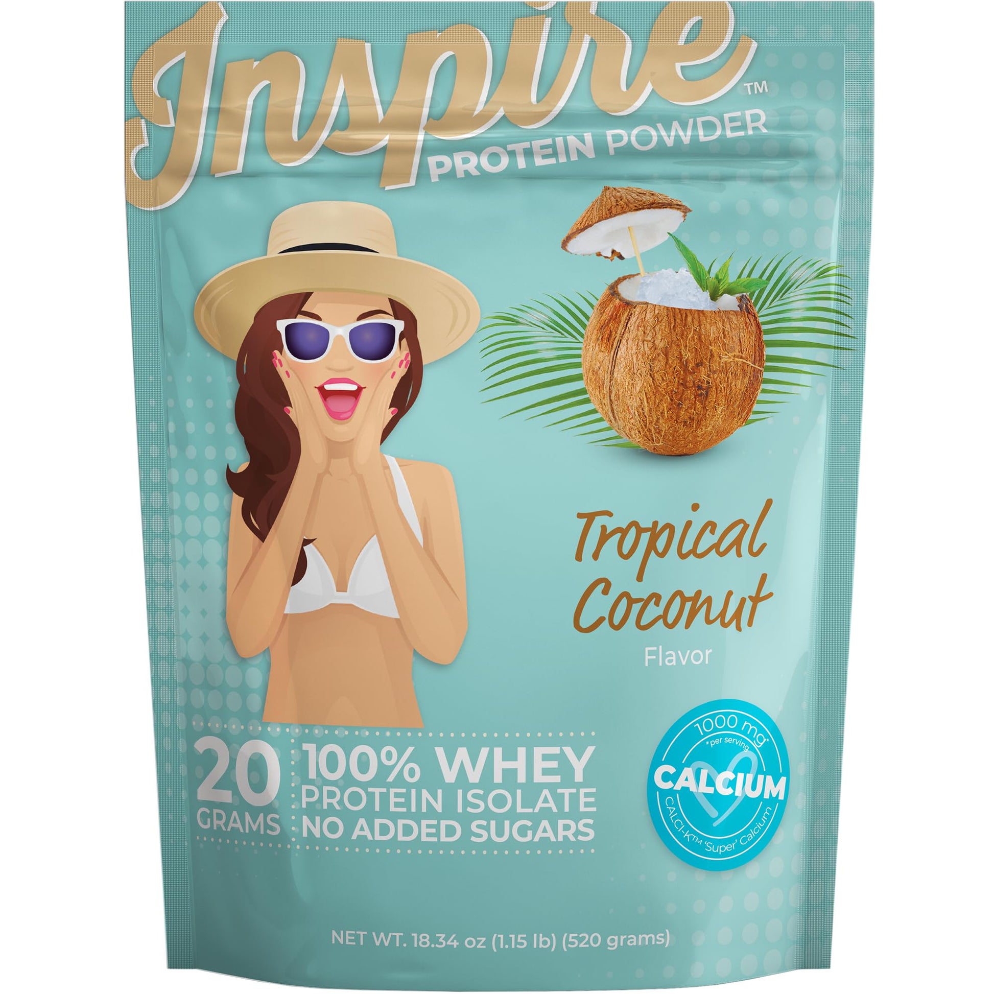 Bariatric Eating Inspire Tropical Coconut 20g Whey Protein Isolate Powder with Calcium, 18.4 oz
