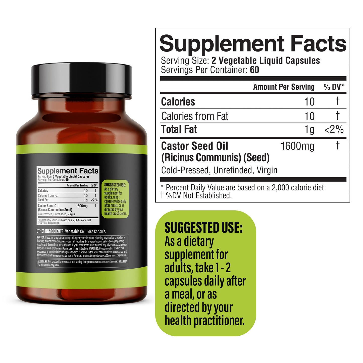 Dr. HERBALIST Castor Oil Capsules 1600mg Softgel 120 Count