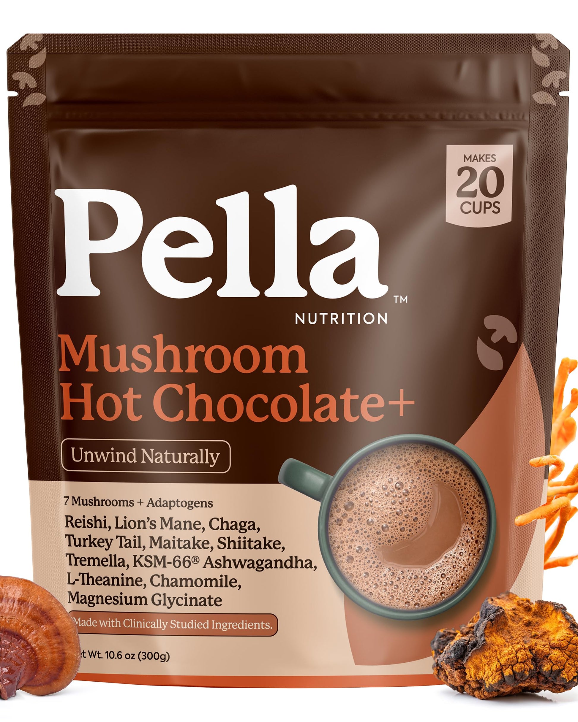 Pella Nutrition Instant Mushroom Hot Chocolate for Sleep - Cocoa Powder, 10.6 Ounce