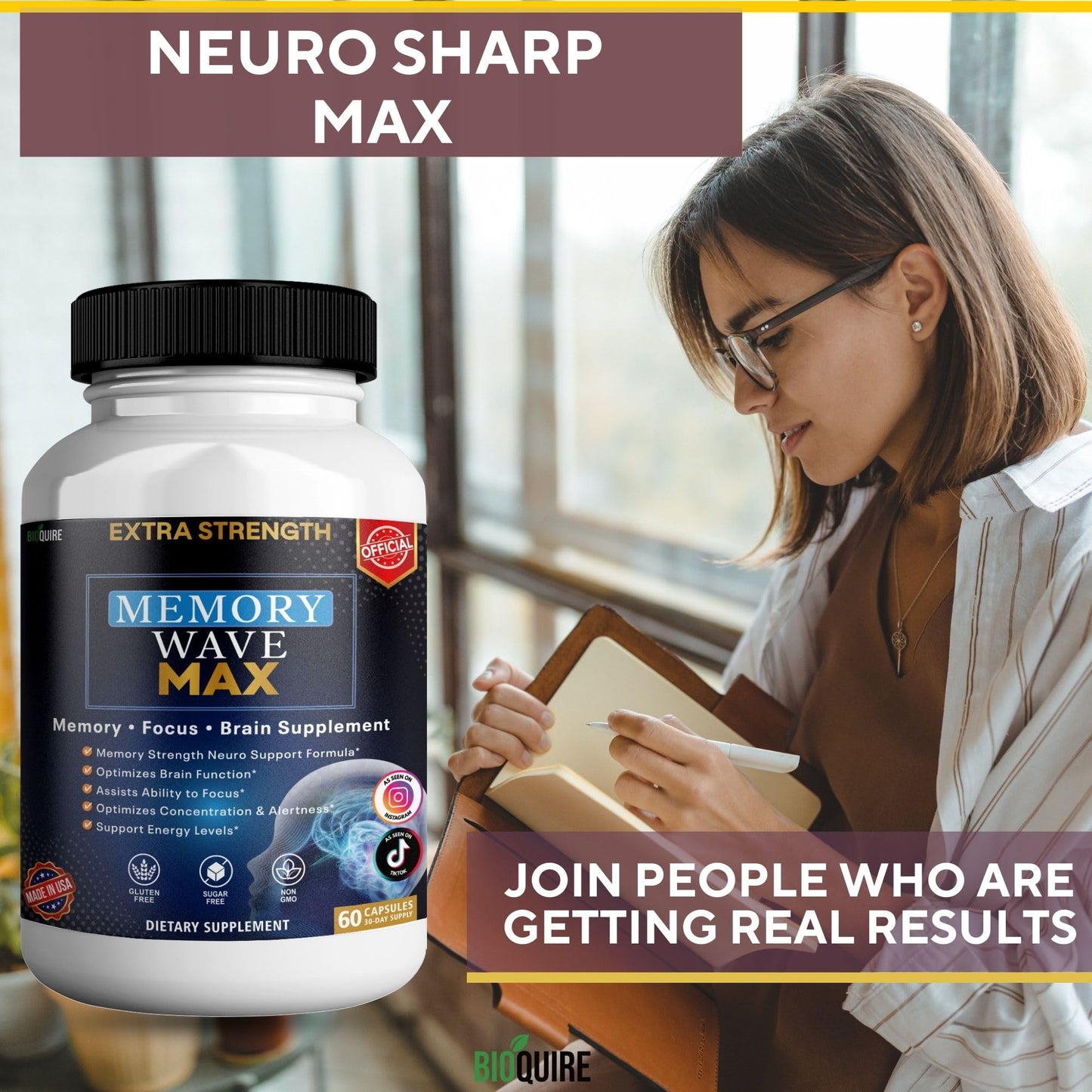 BIOQUIRE Neuro Sharp Max Extra Strength Memory and Focus Supplement Capsules 60 Capsules