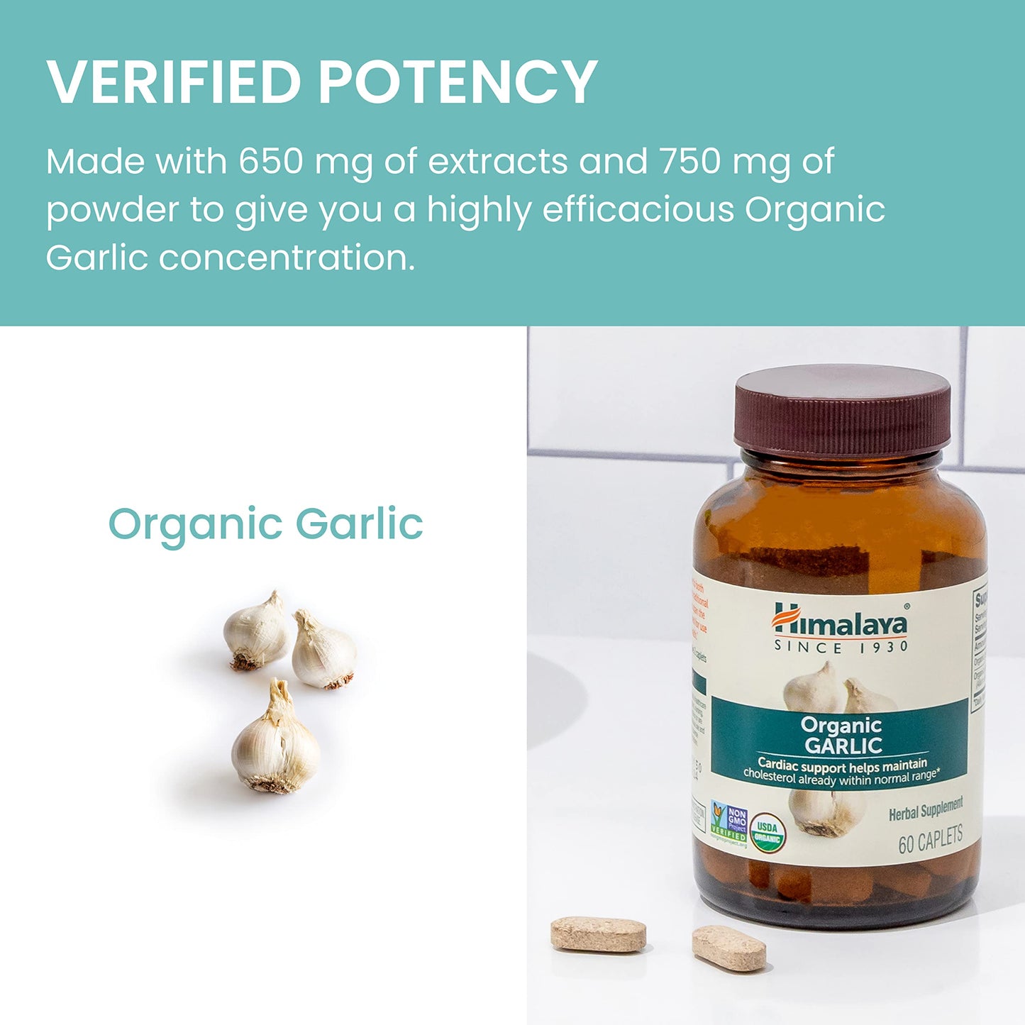 Himalaya USDA Organic Garlic Supplements Capsule 60 Caplets, Pack of 2