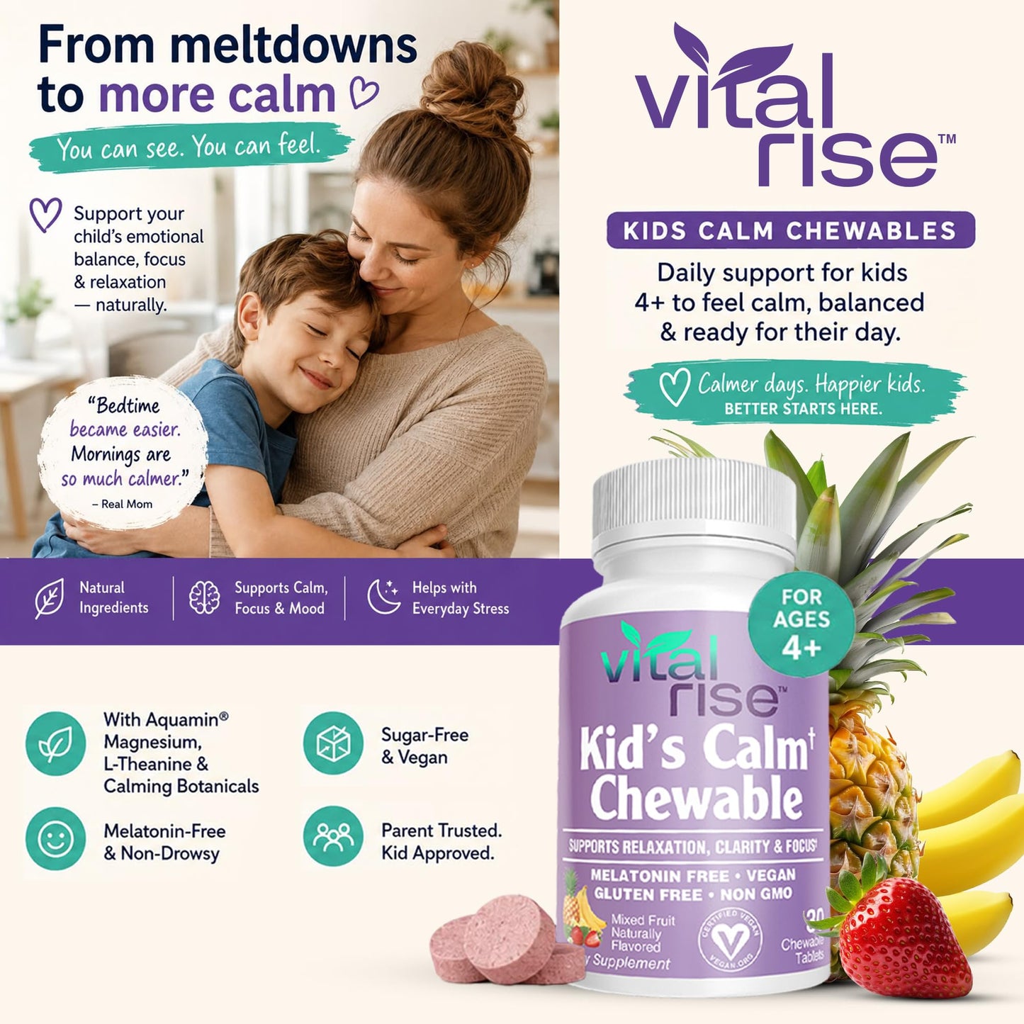 Vital Rise Kids Magnesium Chewable Tablets 30 Count