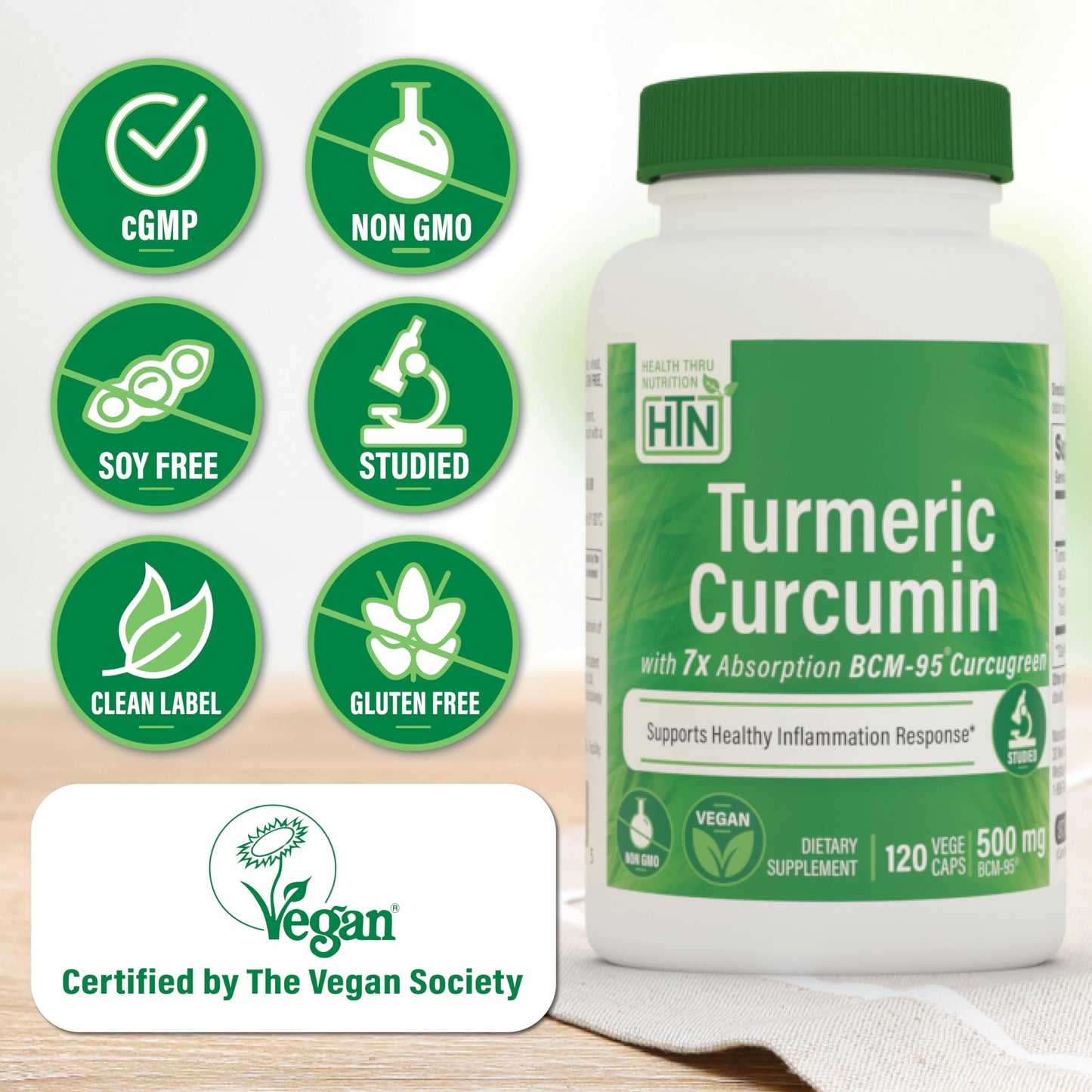 Health Thru Nutrition Turmeric Curcumin Complex 500mg Supplement Capsule 120 Count