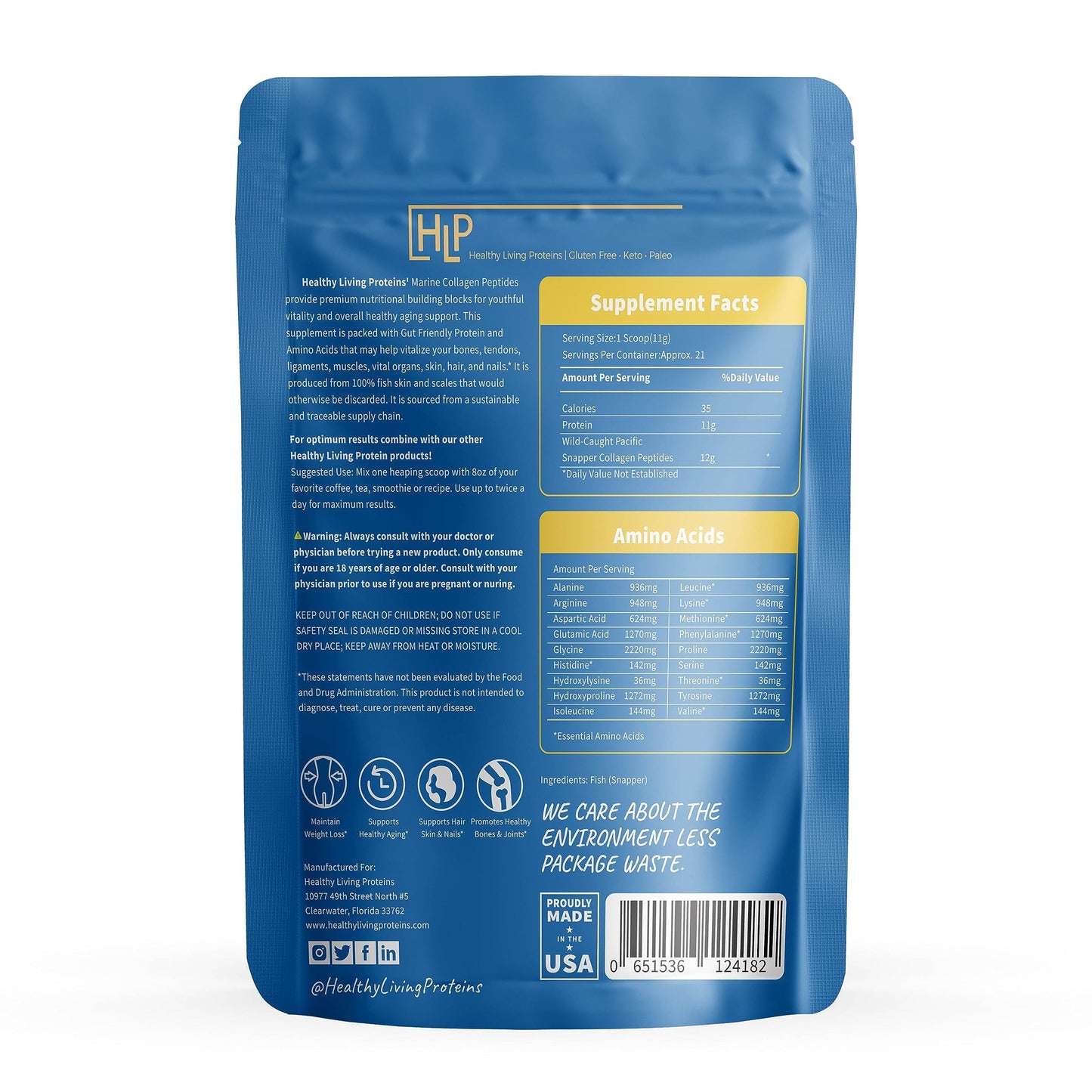 HLP Healthy Living Proteins Marine Collagen Peptides Type 1 & 111 Unflavored Powder, 8 oz