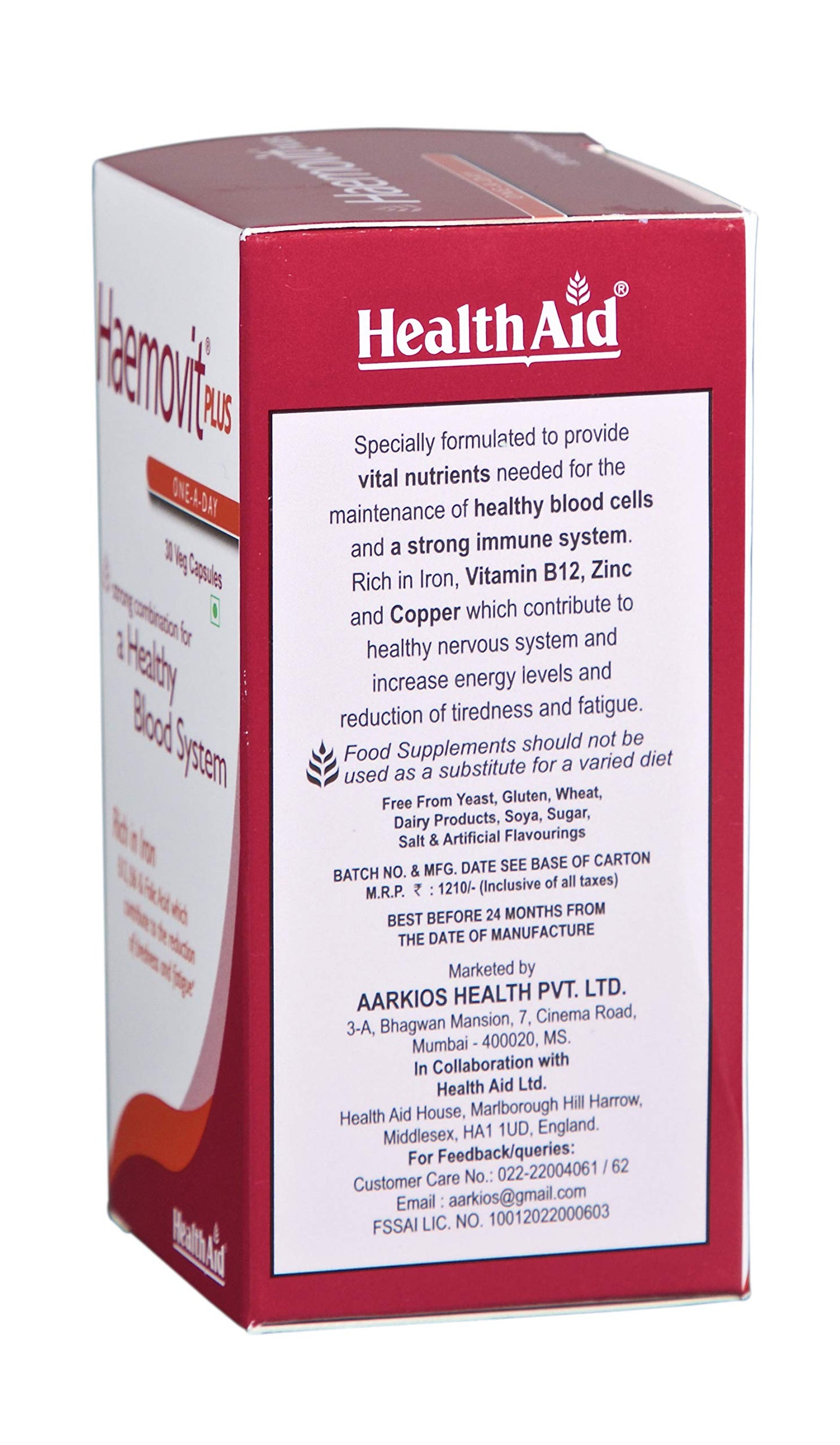 HealthAid Plus Iron, Folic Acid & B12 Capsules, 30 Count