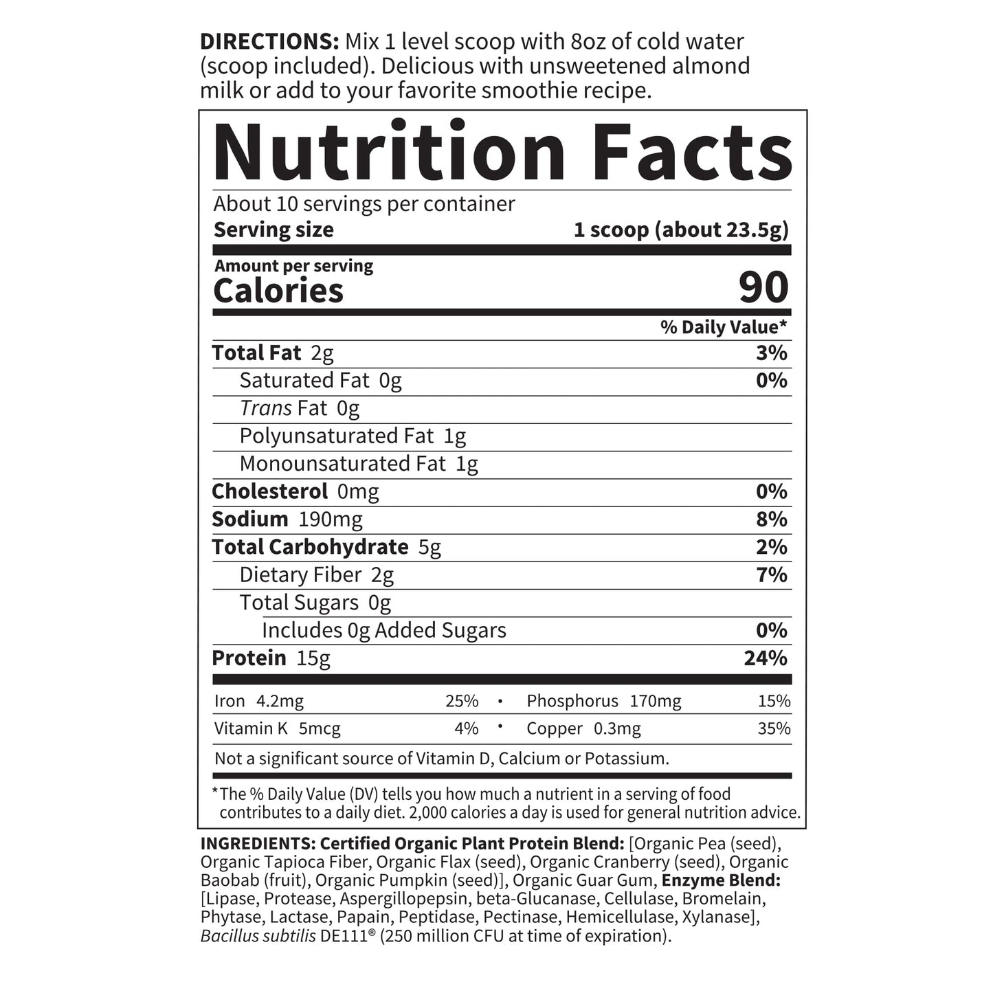 Garden of Life Organic Plant Protein Unflavored Protein Powder 7.97 oz