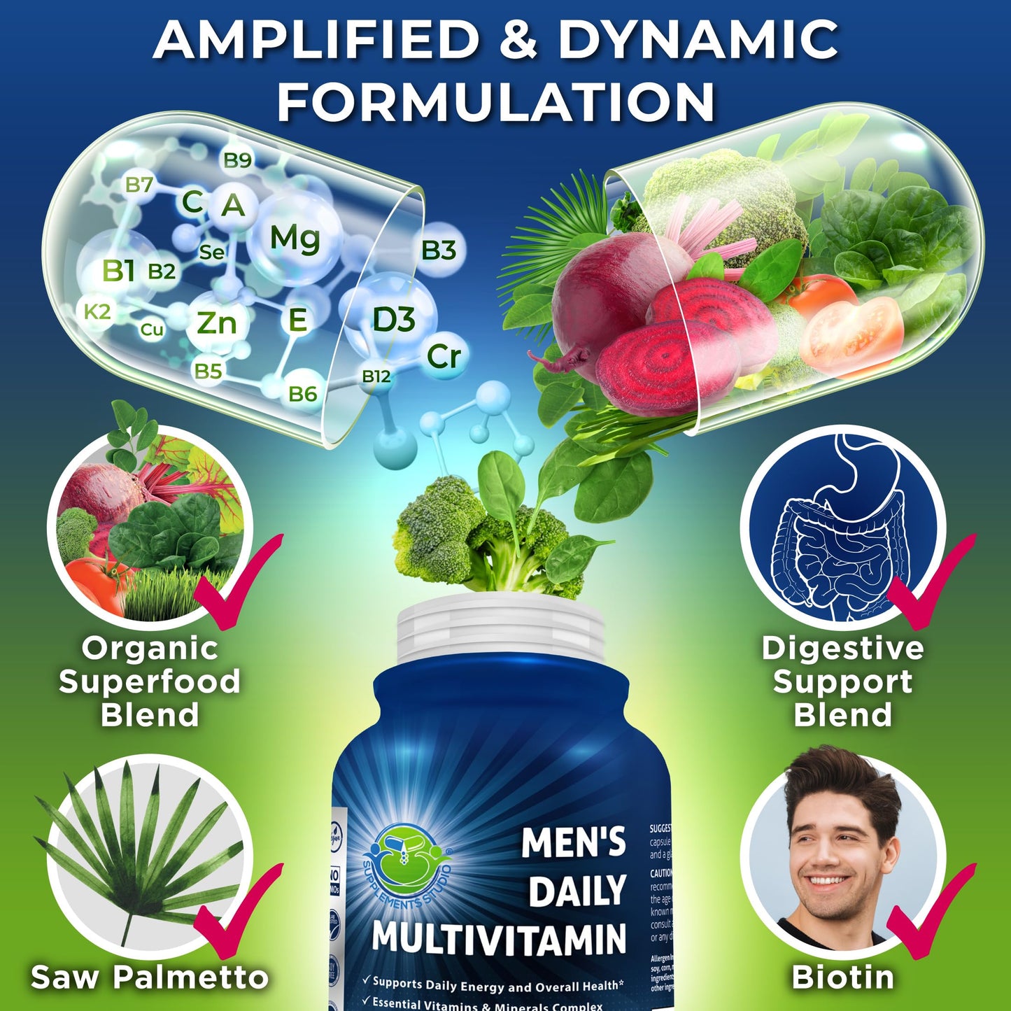 SUPPLEMENTS STUDIO Men's Daily Multivitamin Capsule, 60 Count