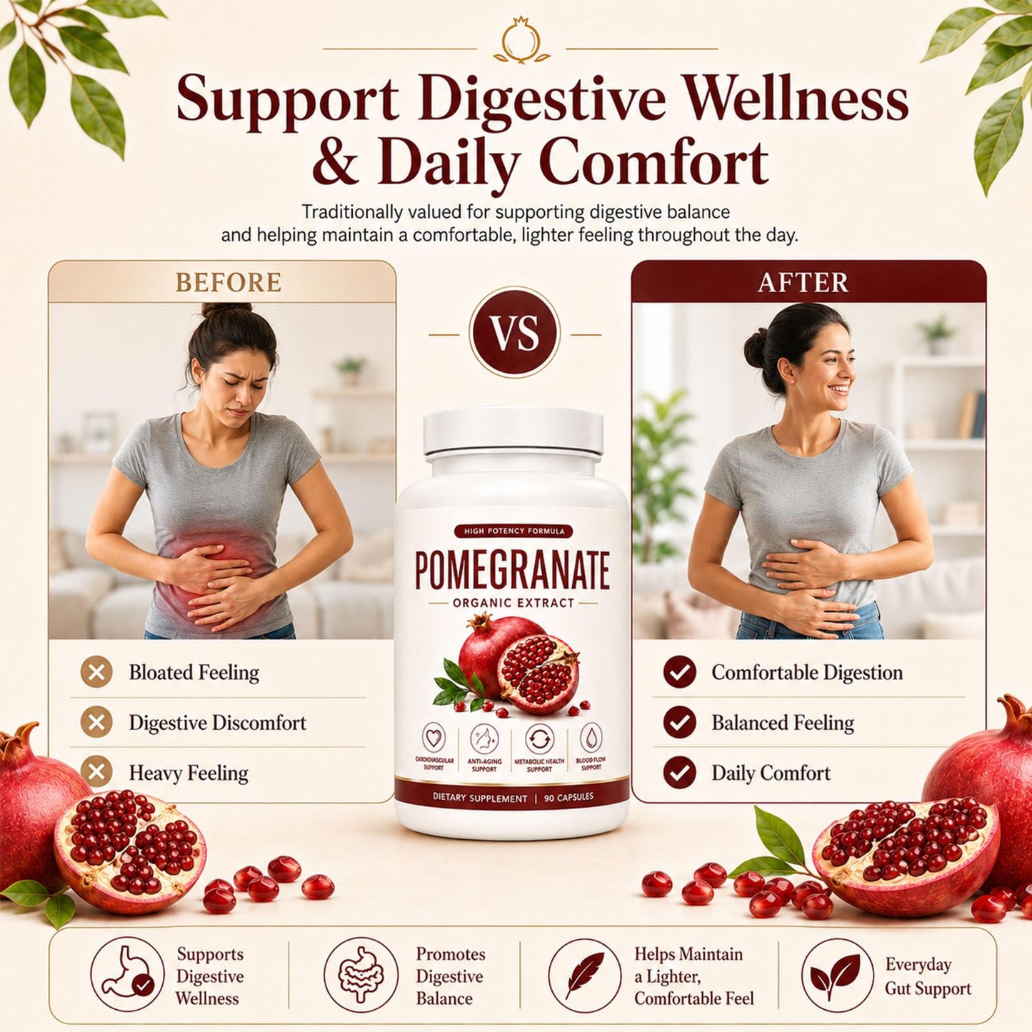 CIVGICY Organic Pomegranate Extract Capsules – Pomegranate Supplement, Antioxidant & Circulation Support, Cravings Reduction, 90 Capsules