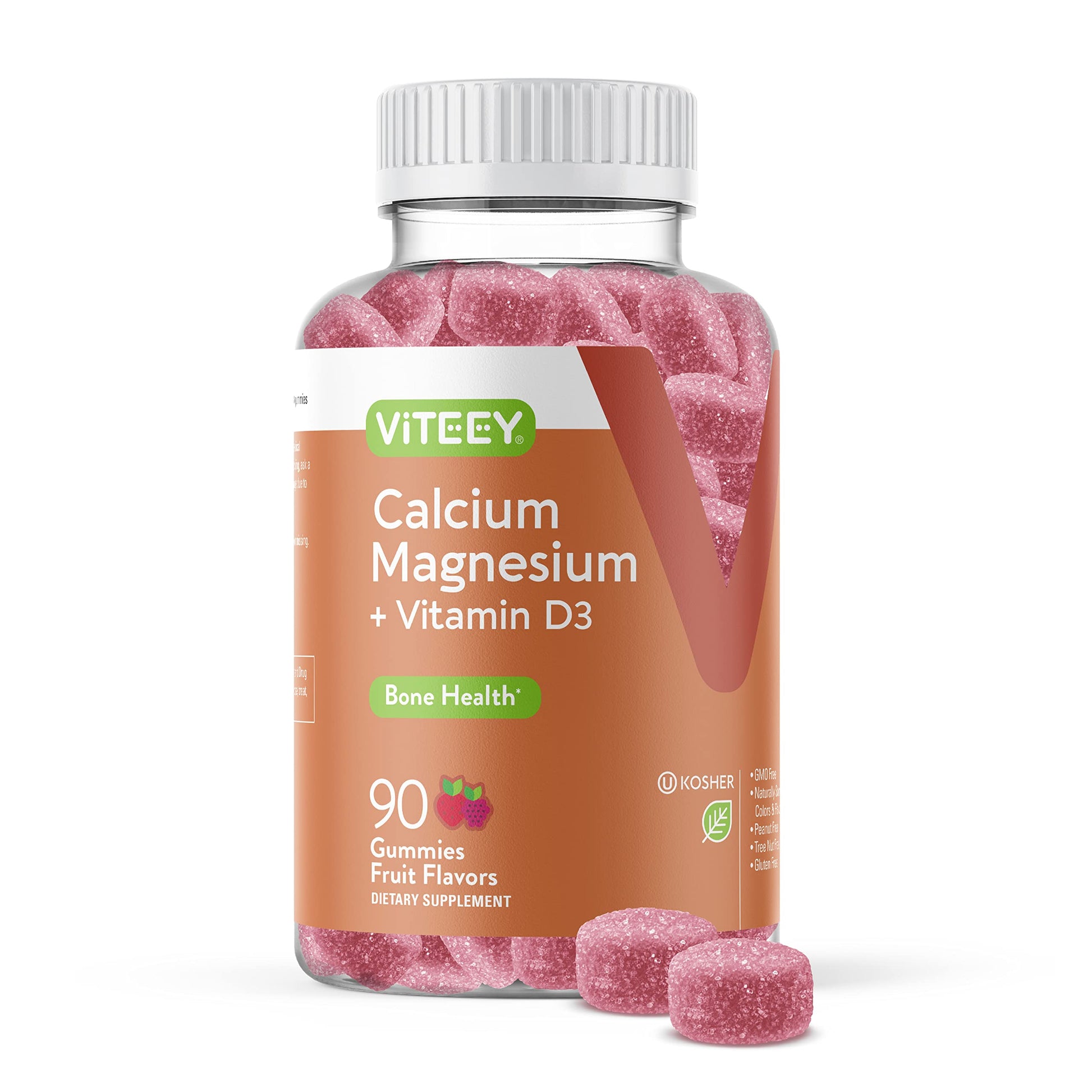 Viteey Calcium Gummies with Vitamin D3 and Magnesium for Bone Health, Gummies, 90 Count