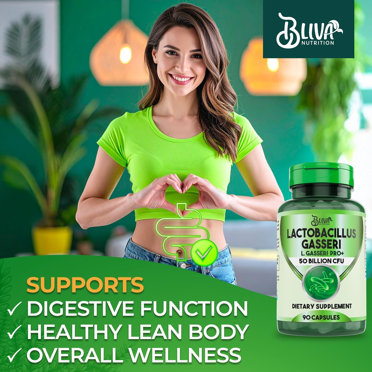 BLIVA NUTRITION Lactobacillus Gasseri Capsules - 50 Billion CFU per Serving - 90 Capsules