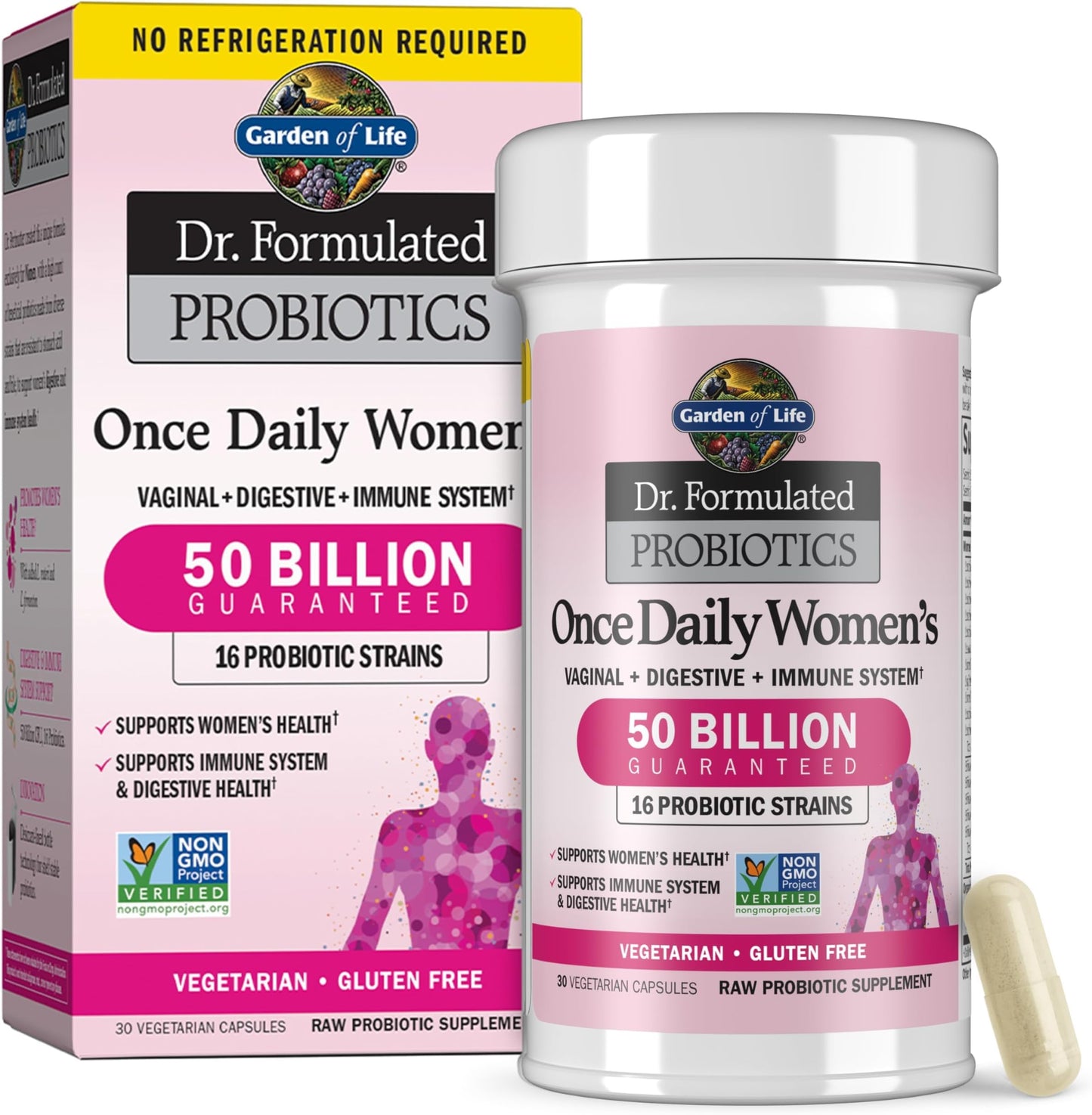 Garden of Life Once Daily Dr.Formulated Probiotics for Women 50 Billion CFU 16 Probiotic Strains with Organic for Digestive, Vaginal & Immune Health, Dairy Free, Shelf Stable Capsules 180 Count