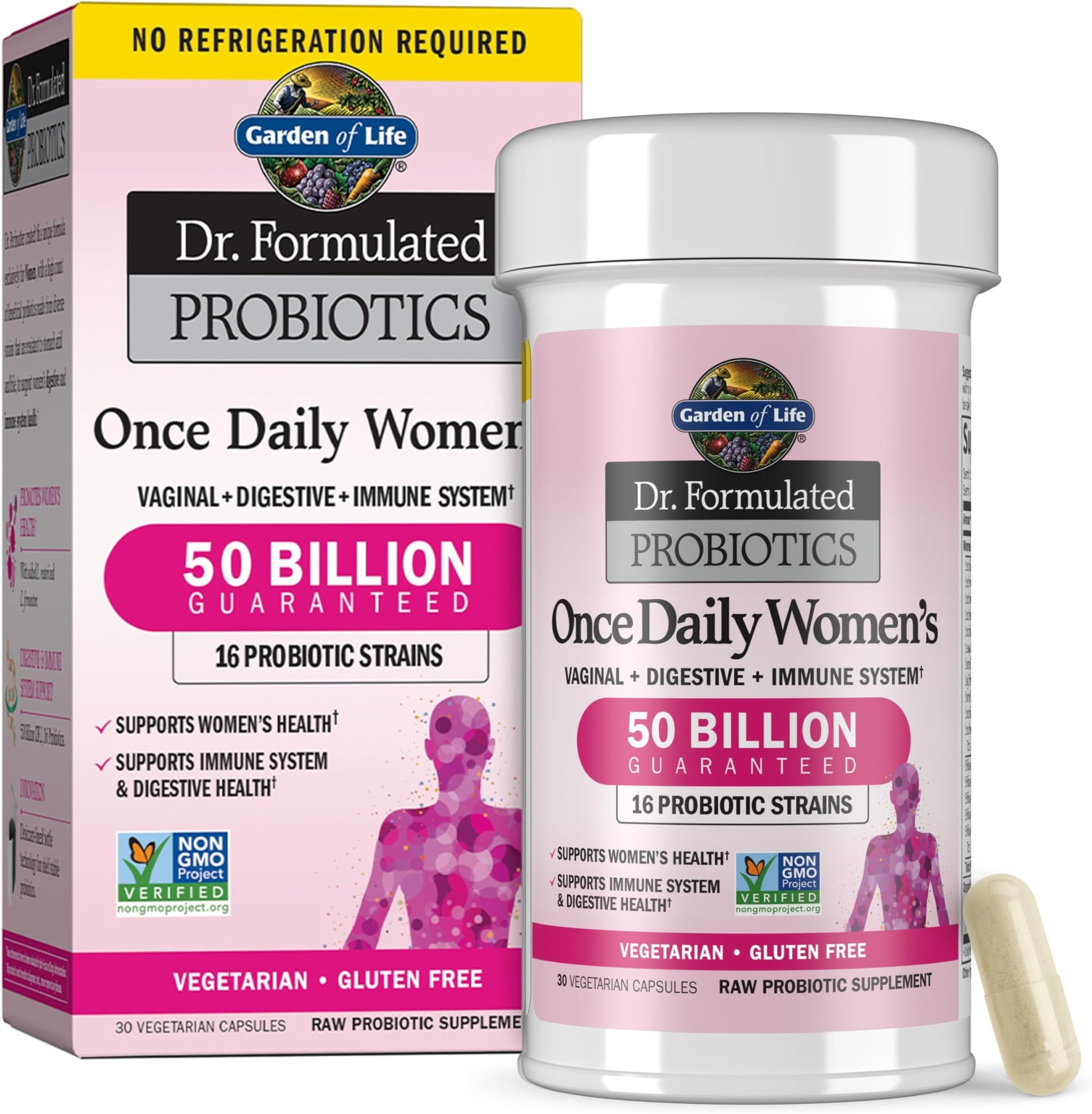 Garden of Life Once Daily Dr.Formulated Probiotics for Women 50 Billion CFU 16 Probiotic Strains with Organic for Digestive, Vaginal & Immune Health, Dairy Free, Shelf Stable Capsules 180 Count