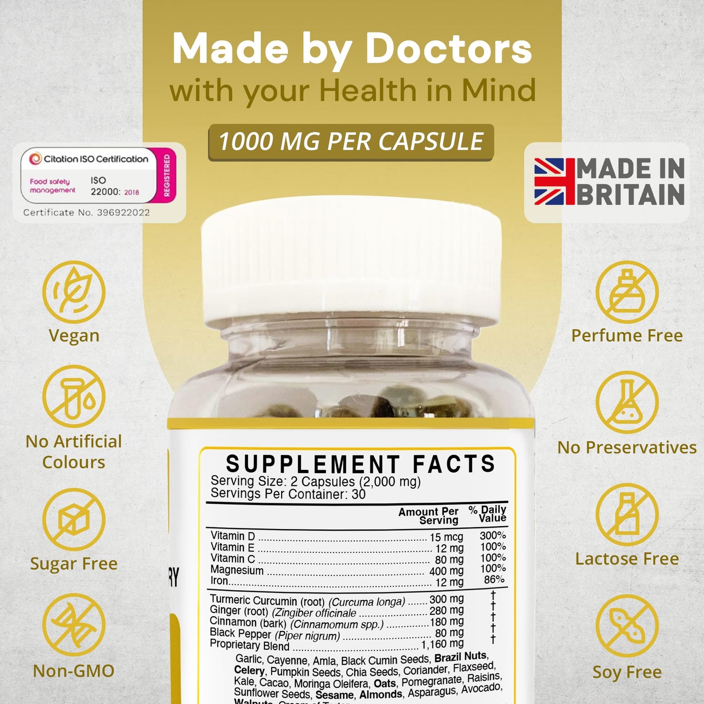 STRENGTH & SPICES Bone, Muscle & Joints 100% Natural Turmeric Supplement, 60 Capsules