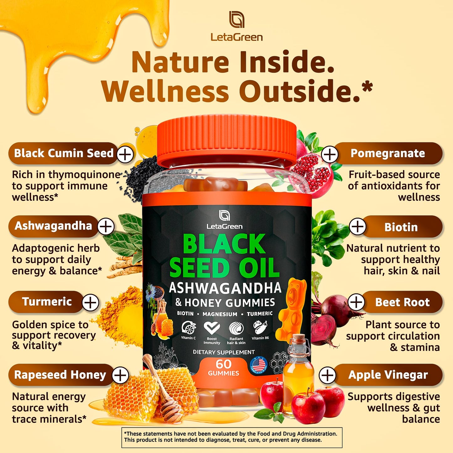 LetaGreen Black Seed Oil Gummies 500mg 60 Count