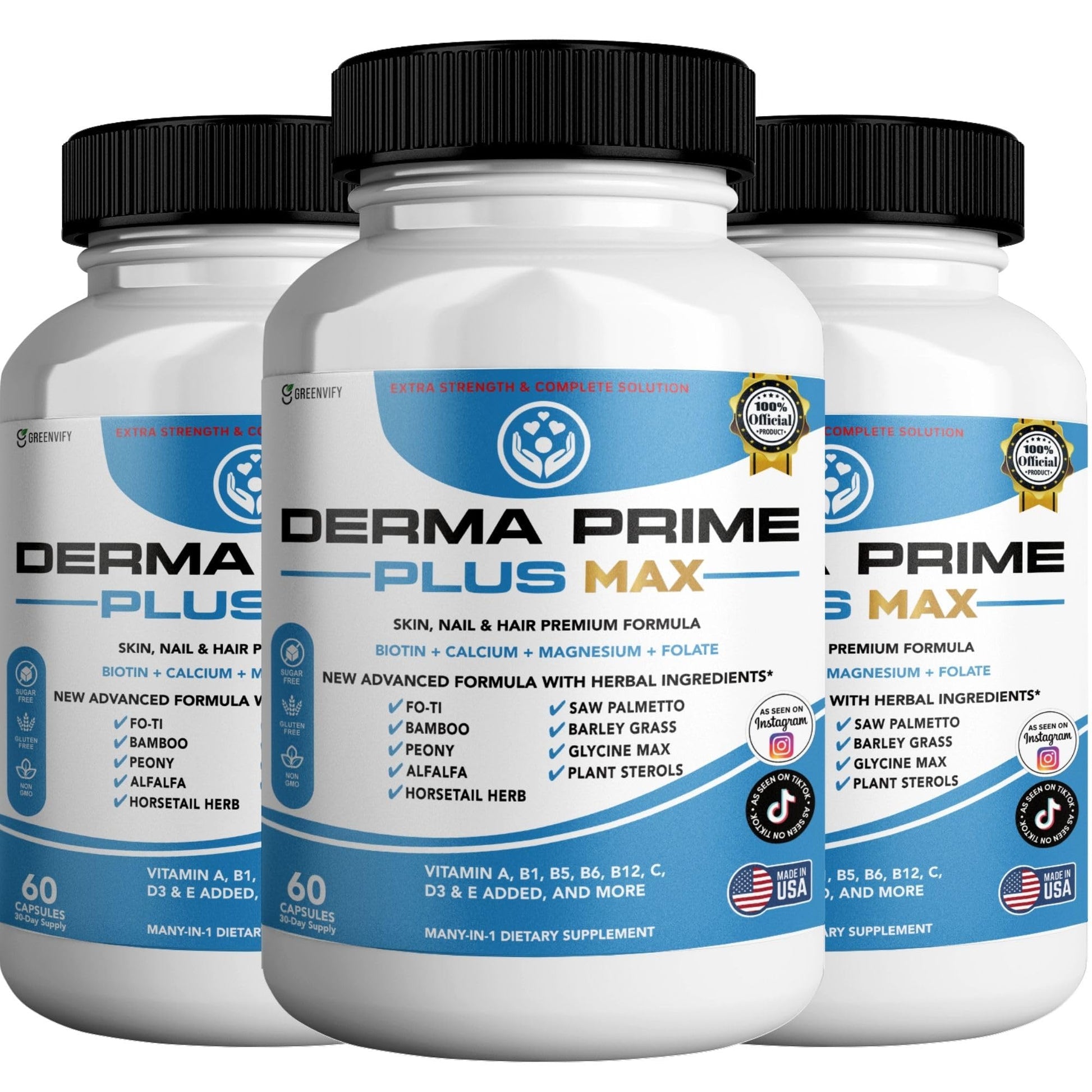 GREENVIFY Derma Prime Plus Max Hair Skin Nail Supplement Capsules 180