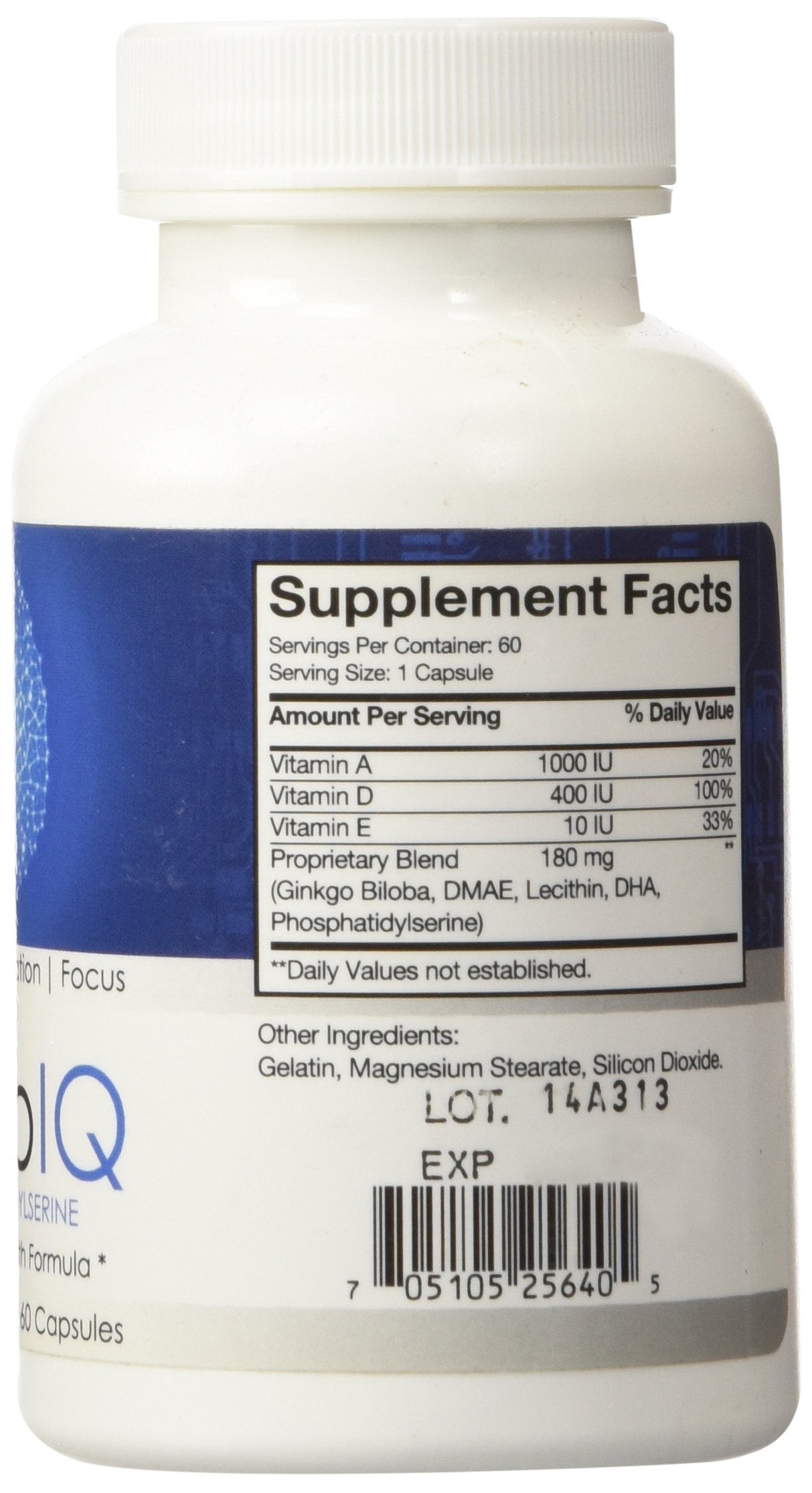 NeuroIQ Advanced Brain Health Supplement For Memory, Concentration, & Focus w/Phosphatidylserine, Ginkgo Biloba, Letcithin, DMAE, & DHA, 60 Capsules