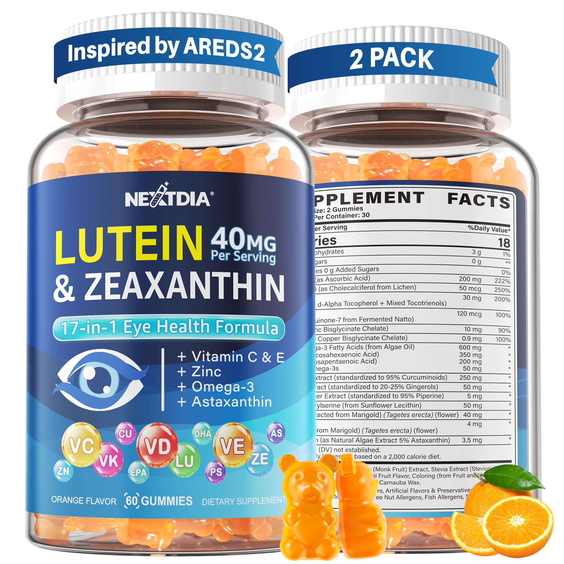 Nextdia Lutein and Zeaxanthin Supplement Gummy 120 Count