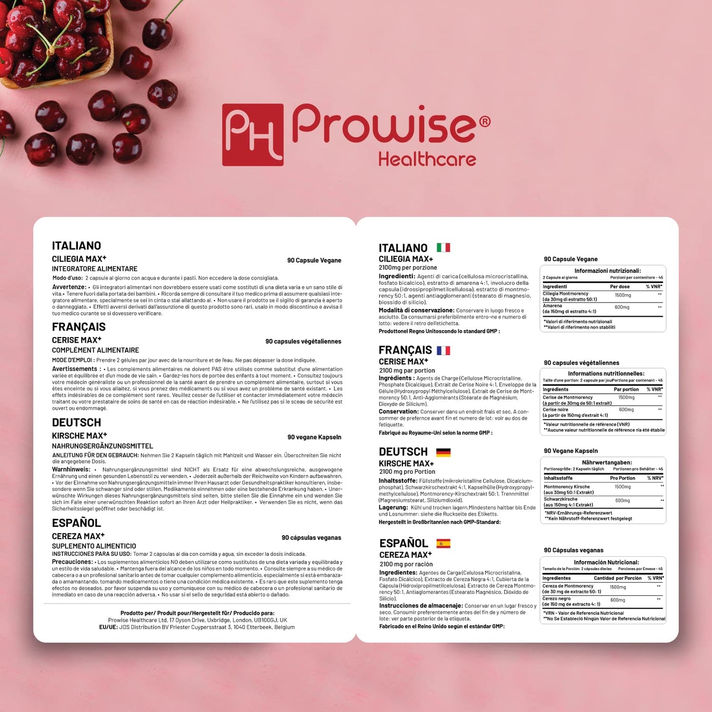 PH PROWISE Healthcare Cherry Max+ Capsules, 90 Vegan Capsules