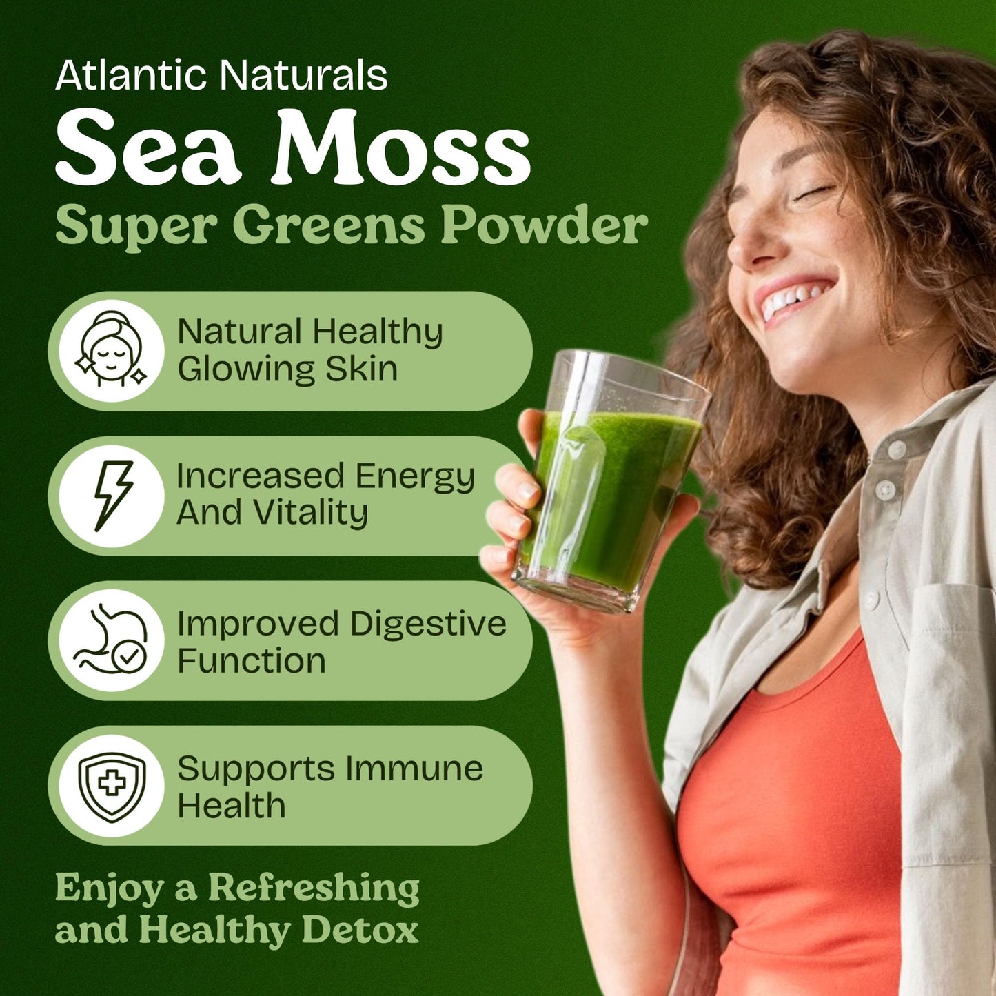 Atlantic Naturals Organic Sea Moss Super Greens Powder Superfood 5000mg 5.5 Ounce