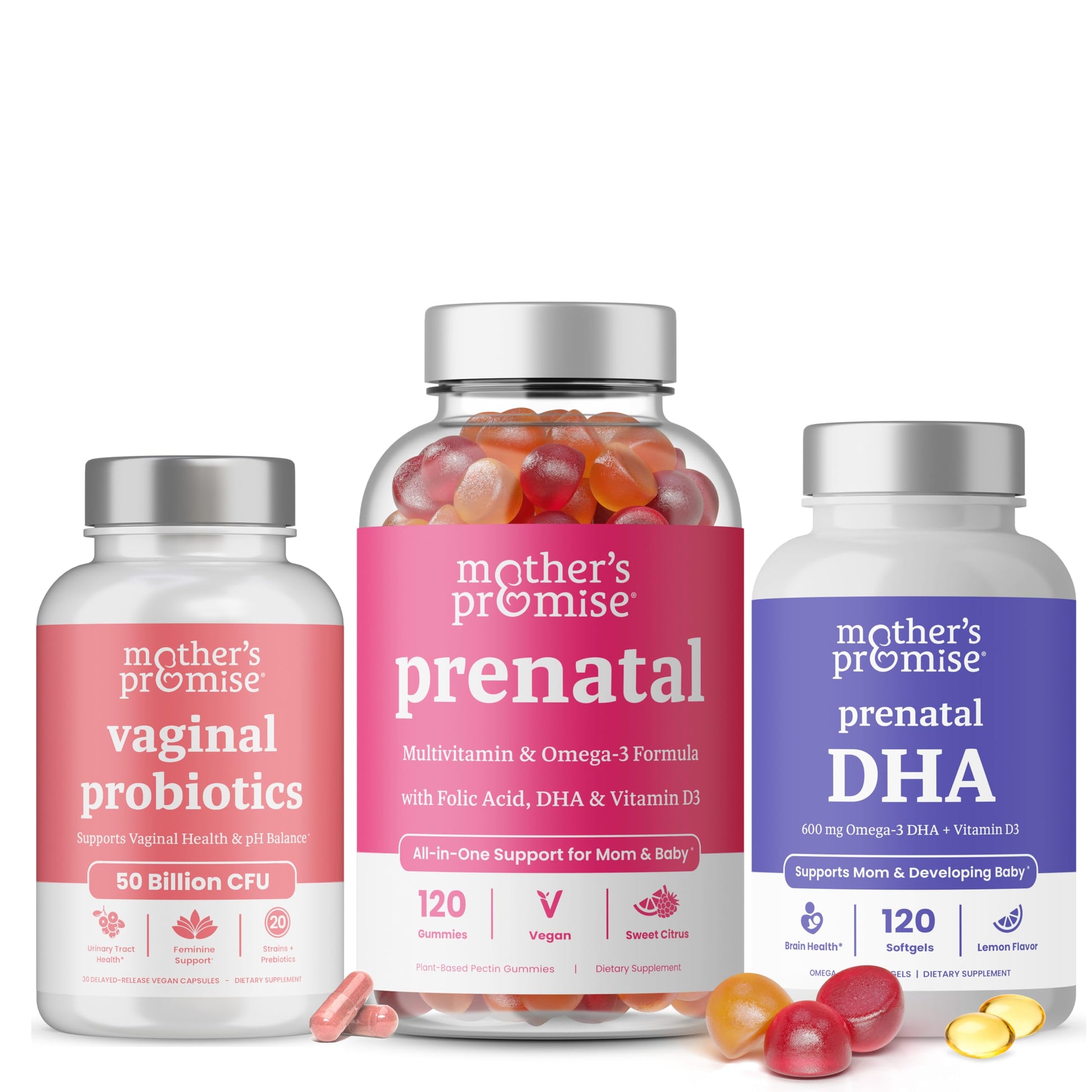 Mother's Promise Vaginal Probiotics + Prenatal DHA & Prenatal Vitamin Gummies Bundle 270 Softgels