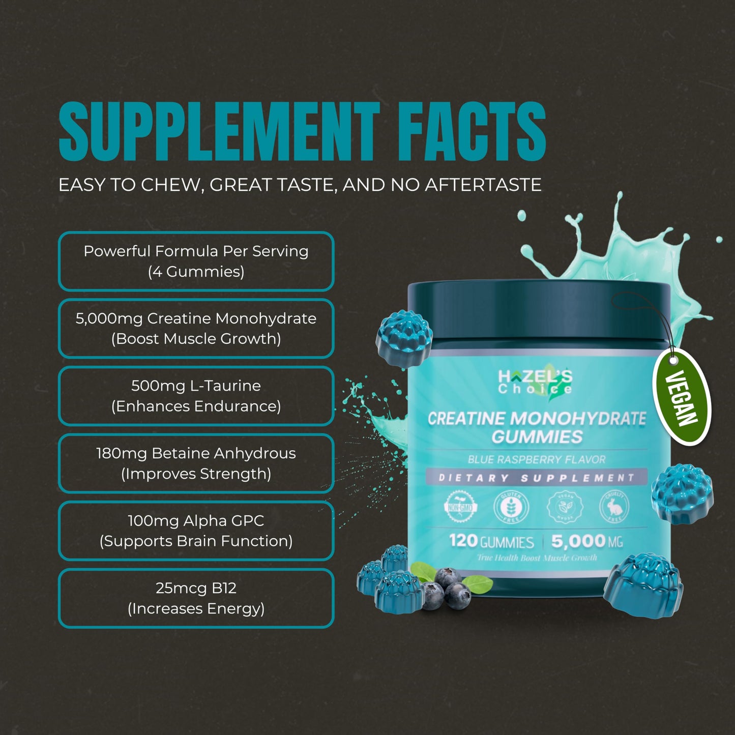 HAZEL'S Choice Creatine Monohydrate Gummies 120 Count