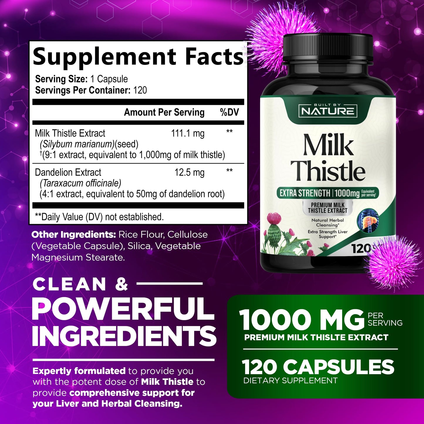 Built by Nature Milk Thistle Liver Detox Supplement Capsule 120 Count