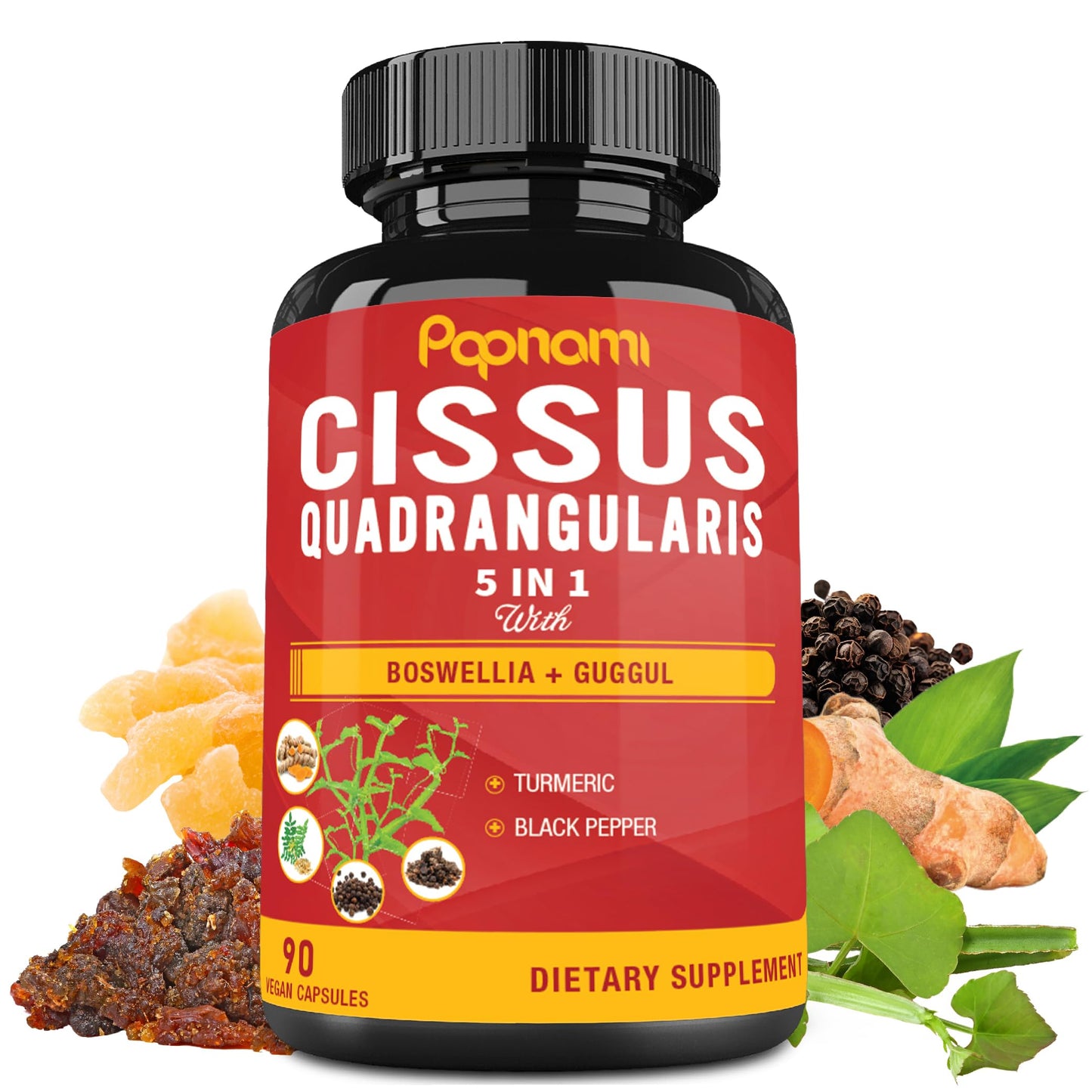 Papnami Super Cissus Quadrangularis Extract Capsules with Boswellia, Guggul, Turmeric, Pepper, 90 Count