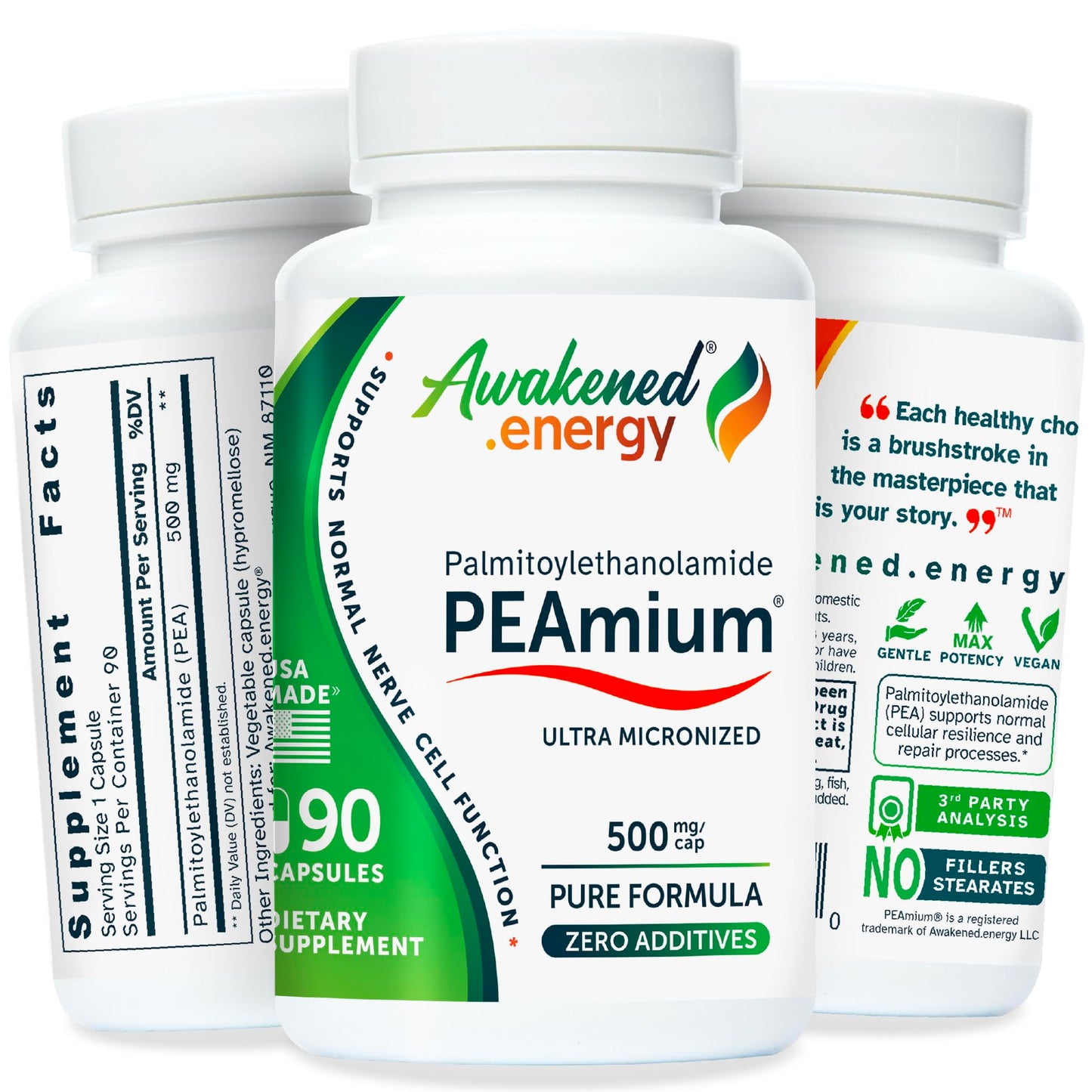 Awakened.energy Palmitoylethanolamide 500mg Capsule 90 Count
