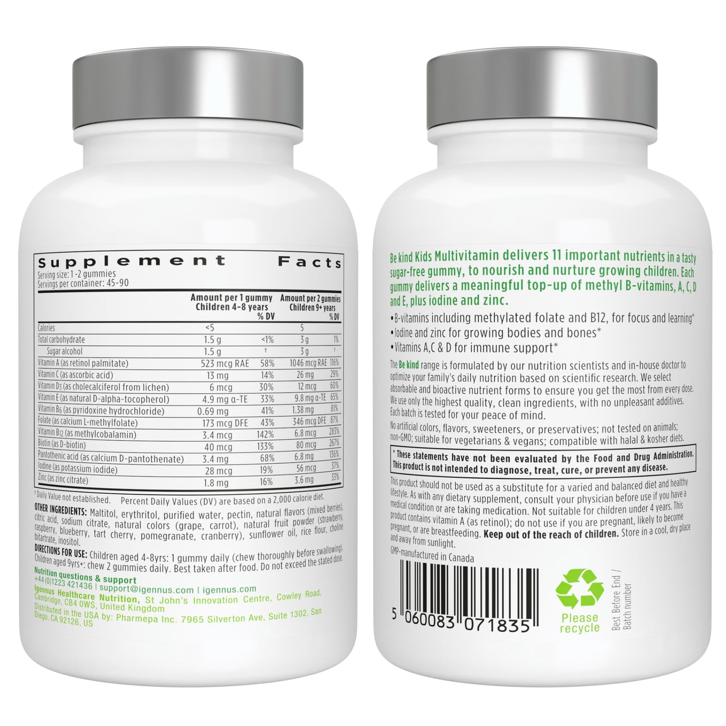 Igennus Healthcare Nutrition Methylated Kids Multivitamin Gummies, 540