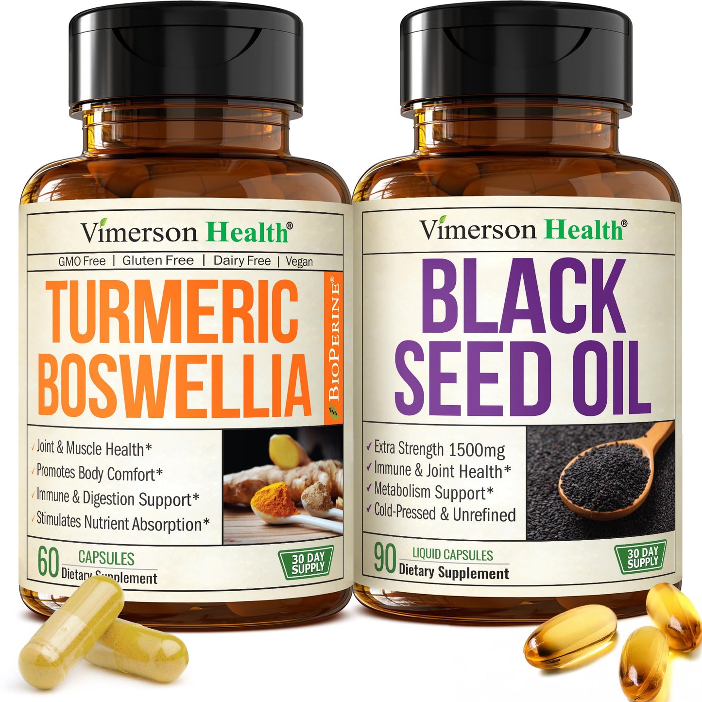 Vimerson Health Boswellia Turmeric Curcumin + Black Seed Oil Capsules Bundle, 150 Capsules