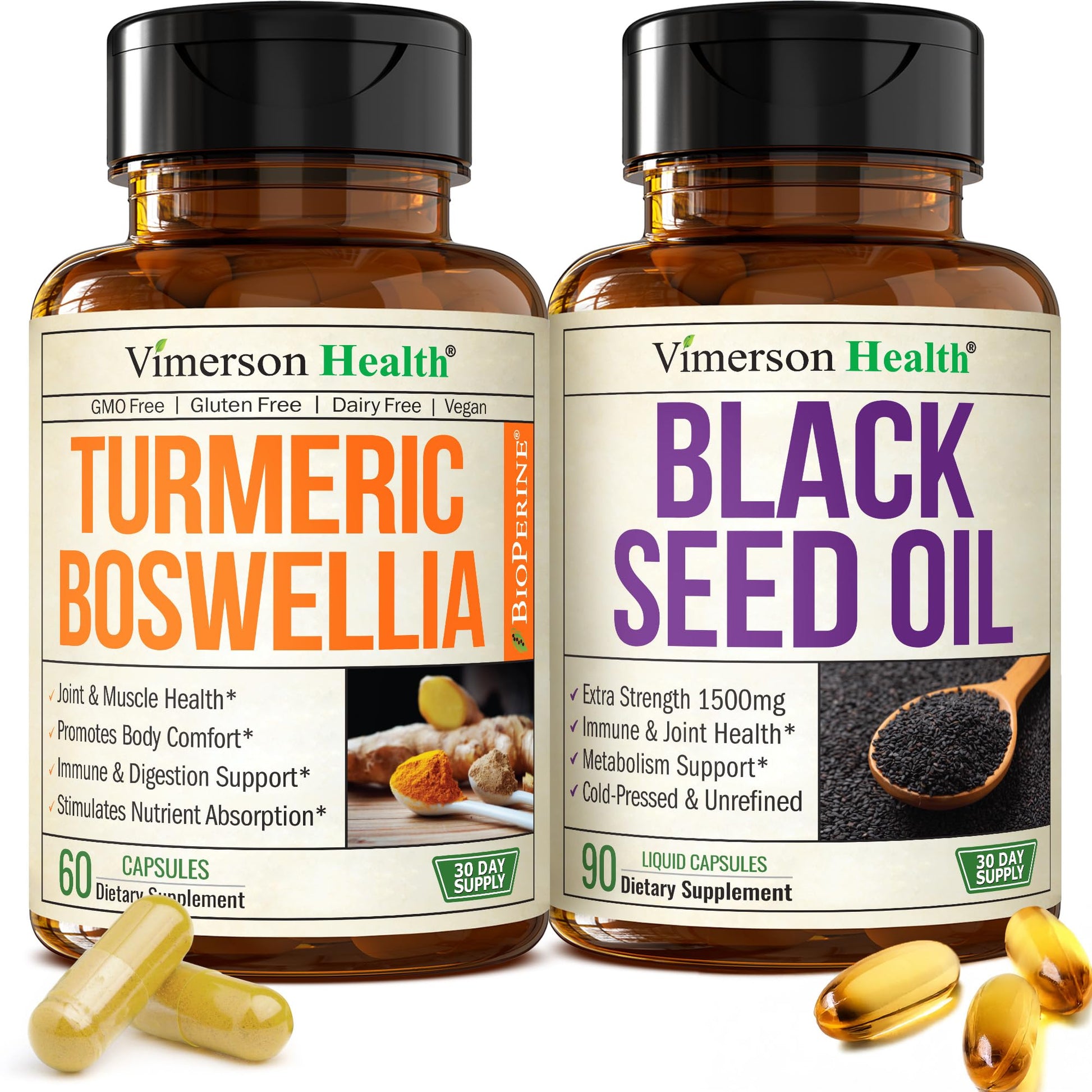 Vimerson Health Boswellia Turmeric Curcumin + Black Seed Oil Capsules Bundle, 150 Capsules
