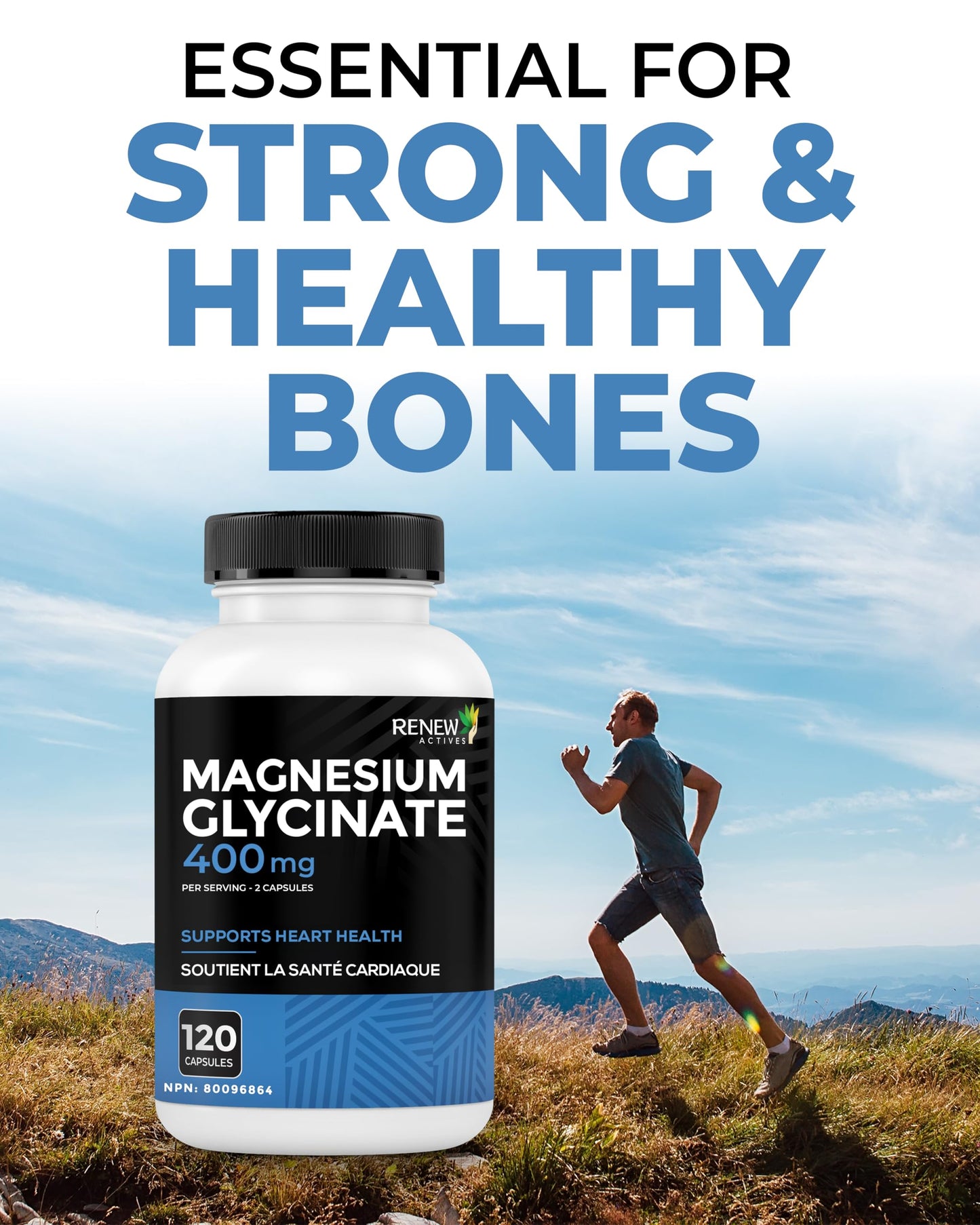 Renew Actives Magnesium Glycinate 400mg per 2 Capsules, 120 Capsules