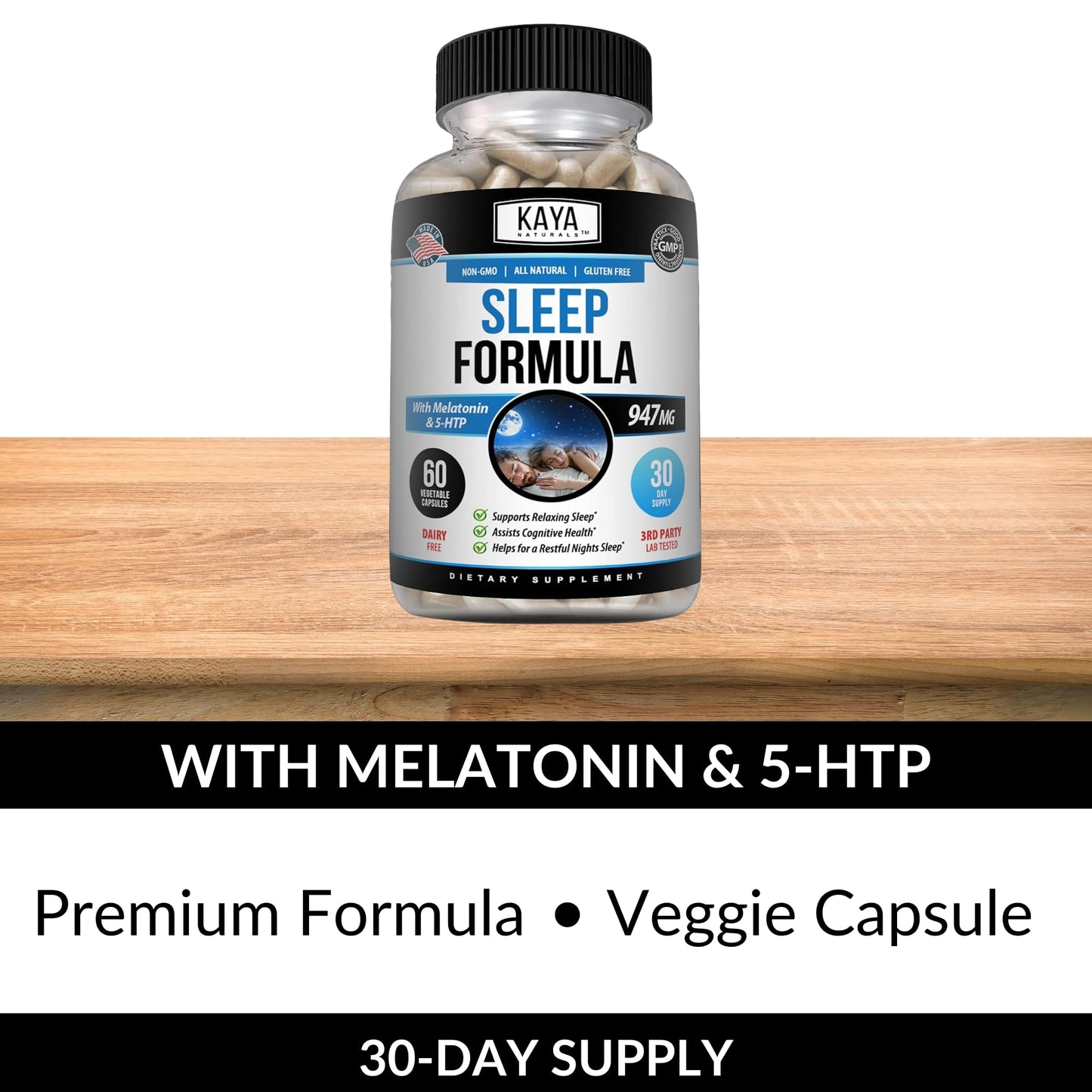Kaya Naturals Sleep Support Formula with Melatonin Capsules 60 Count