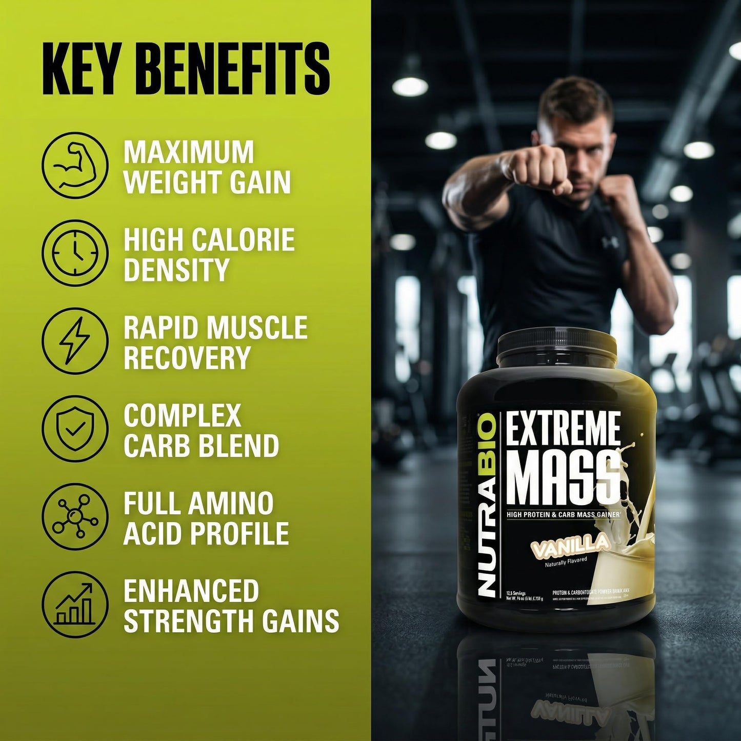 NutraBio Extreme Mass Gainer Protein Powder - Vanilla, 96 Servings