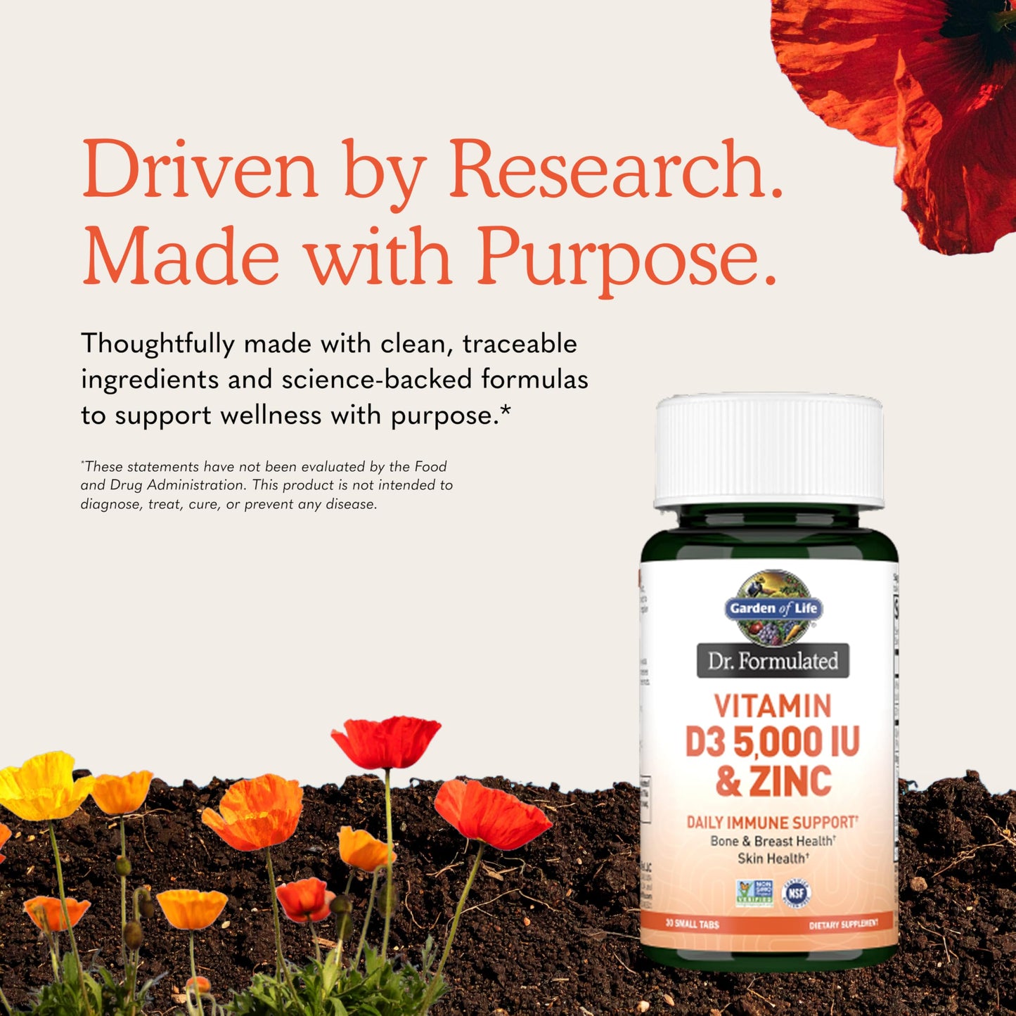 Garden of Life Dr. Formulated Vitamin D3 & Zinc Quercetin Once Daily Supplement Tablets 30