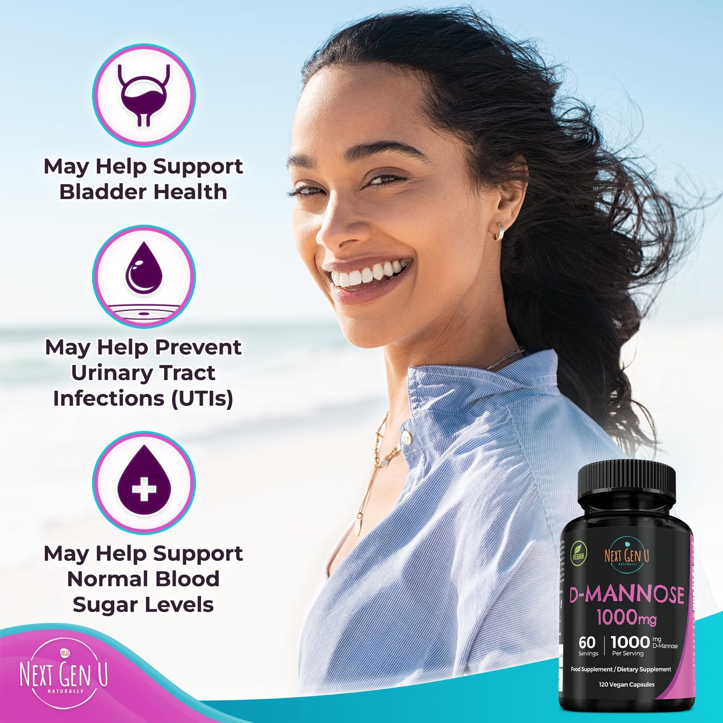 NGU Next Gen U D-Mannose 1000 mg Capsule 120 Count