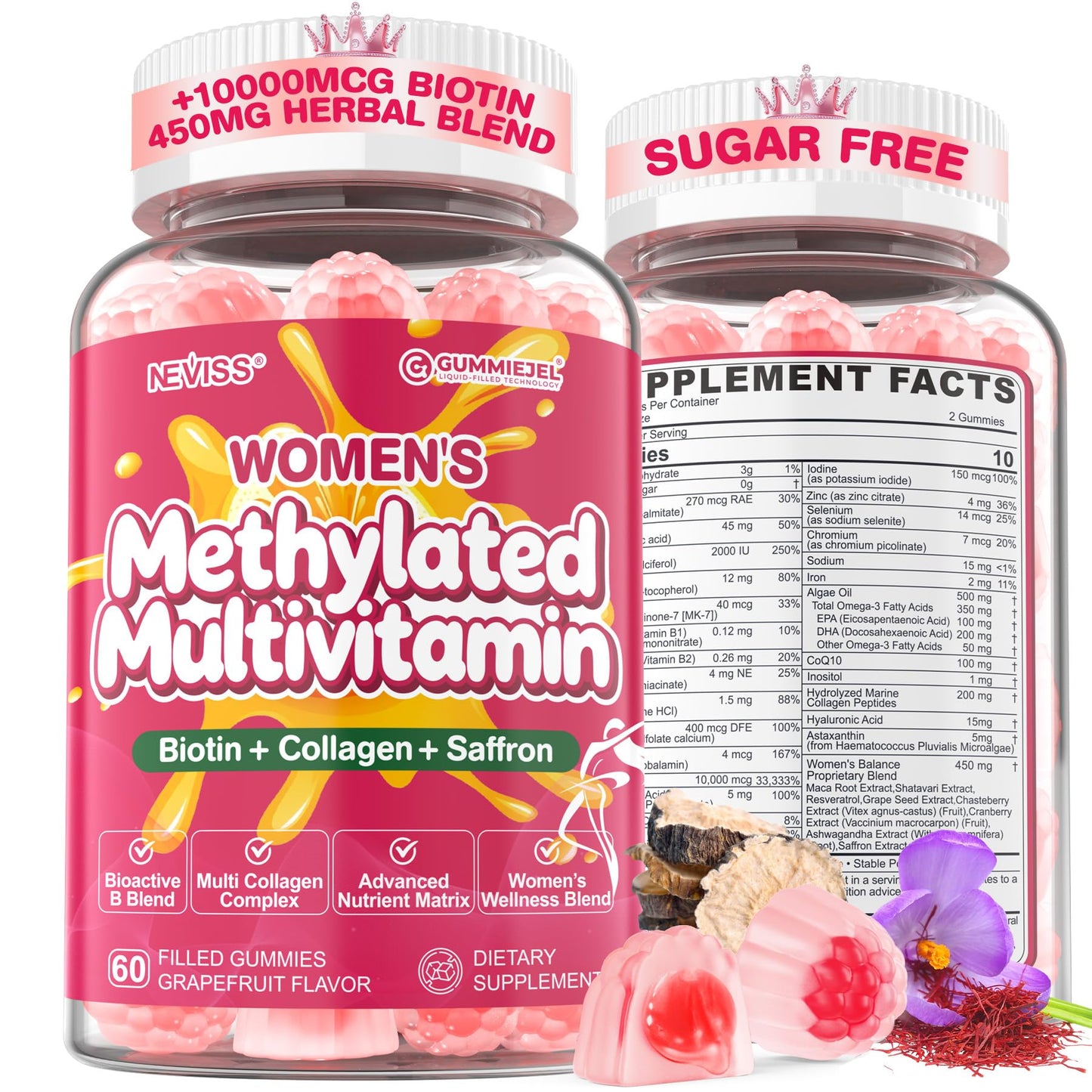 NEVISS Women's Methylated Multivitamin Gummies, 60 Count