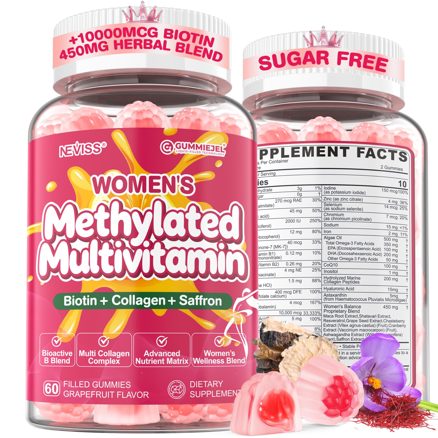 NEVISS Women's Methylated Multivitamin Gummies, 60 Count