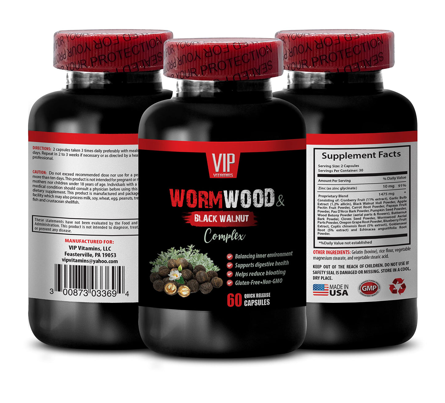 VIP Supplements Black Walnut and Wormwood Capsules, 60 Capsules