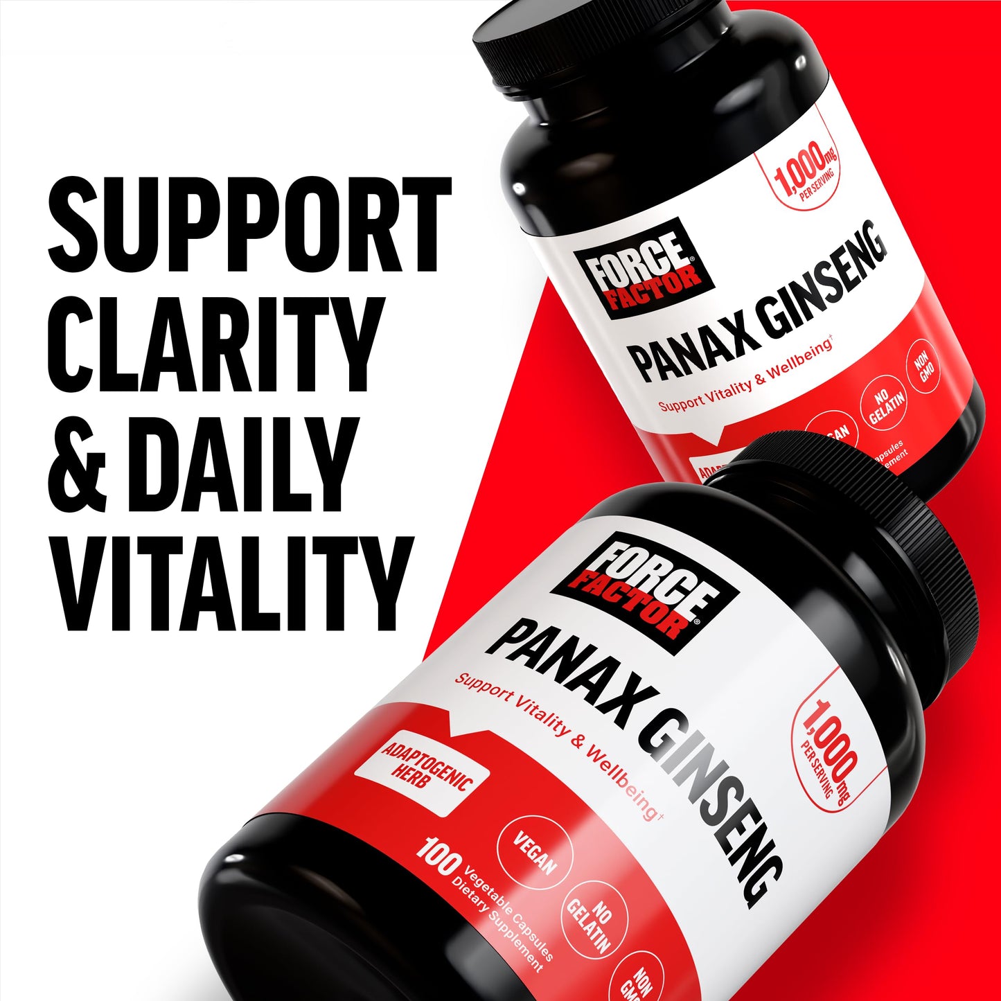 Force Factor Panax Ginseng Adaptogenic Korean Ginseng Supplement Capsule, 100 Count