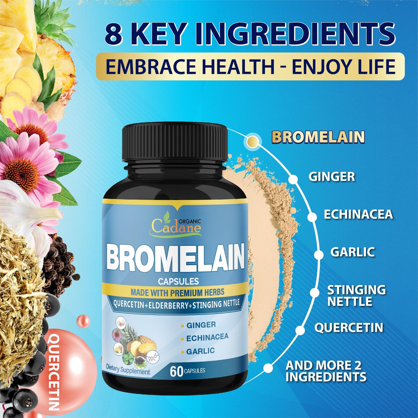 Organic Cadane Bromelain Supplement Capsules, 120 Capsules