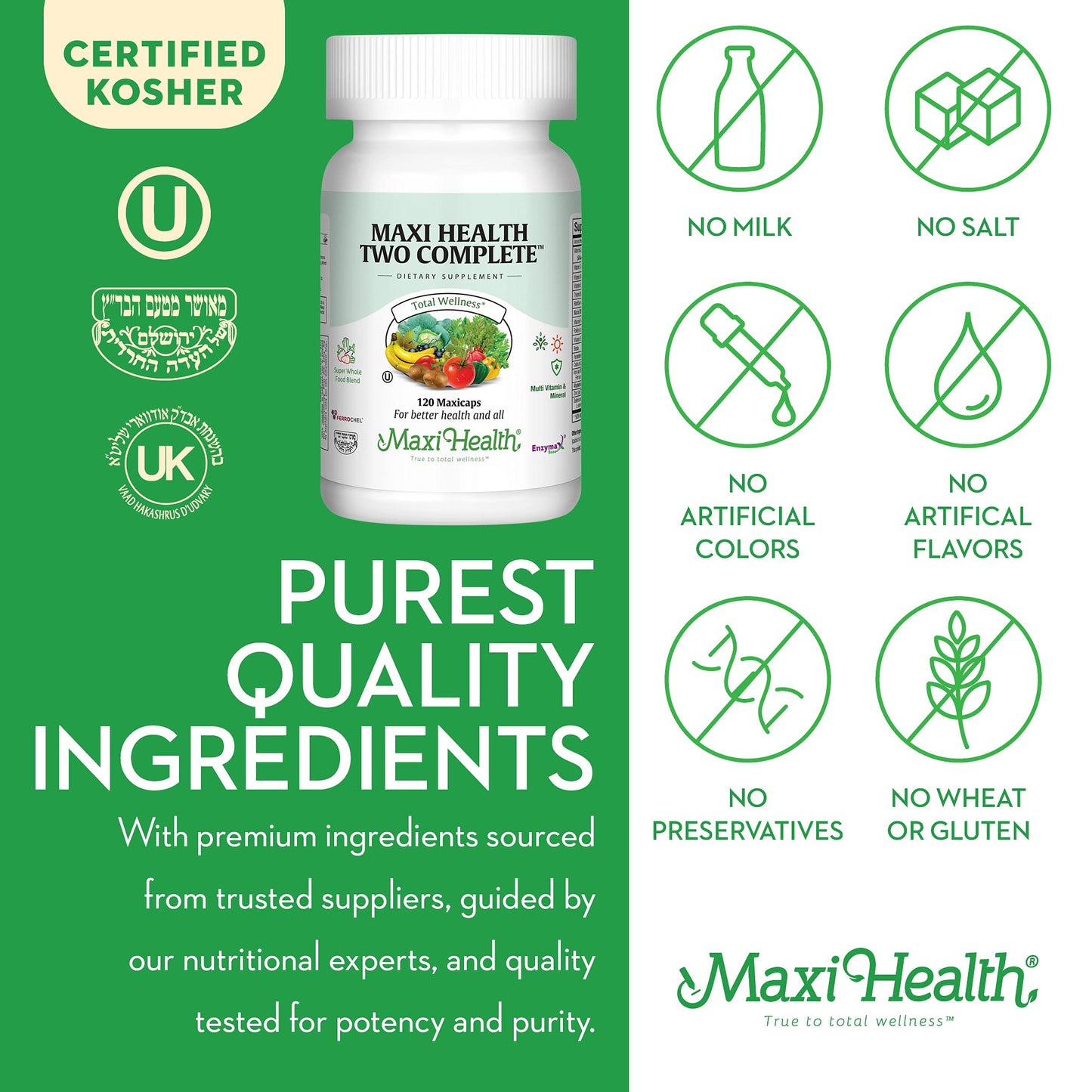 Maxi Health Multivitamins for Men and Women – Complete Daily Vitamins for Energy, Immune Function, and Wellness Support – Kosher & Vegan Multivitamin Capsules 120 Capsules