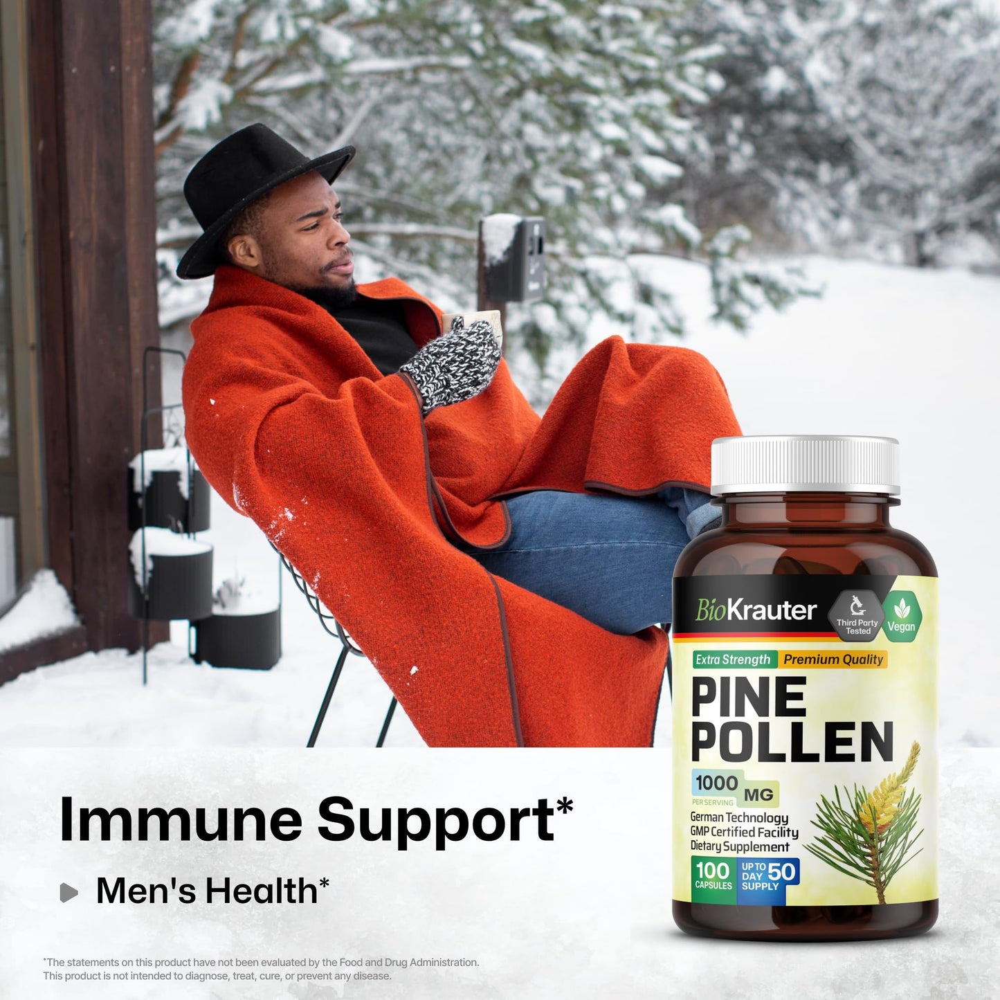 BIO KRAUTER Pine Pollen for Men's Support Capsules 100 Capsules