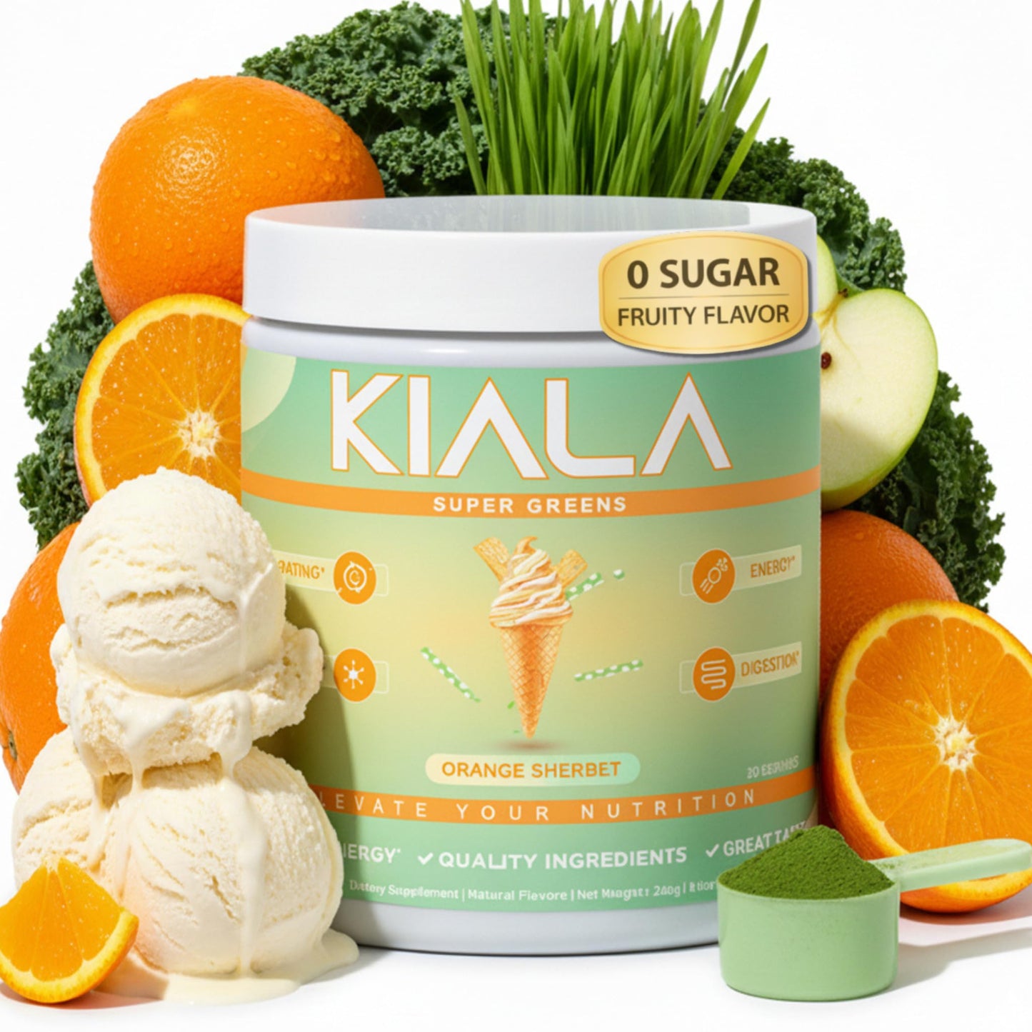 Kiala Nutrition Super Greens Organic Greens Powder with Spirulina & Chlorella, 8.6 oz