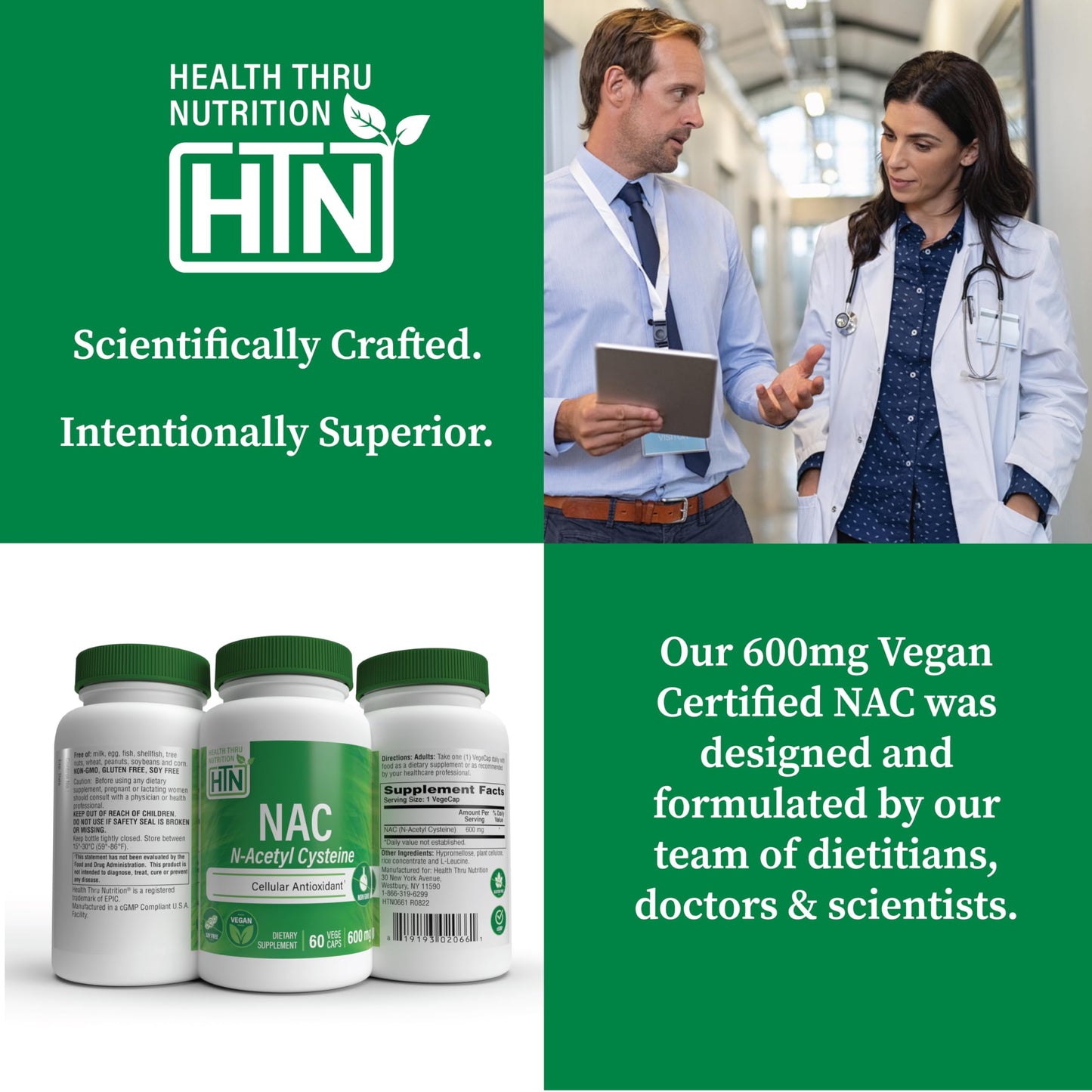 Health Thru Nutrition NAC N-Acetyl-Cysteine 600mg Capsules, 60 Capsules