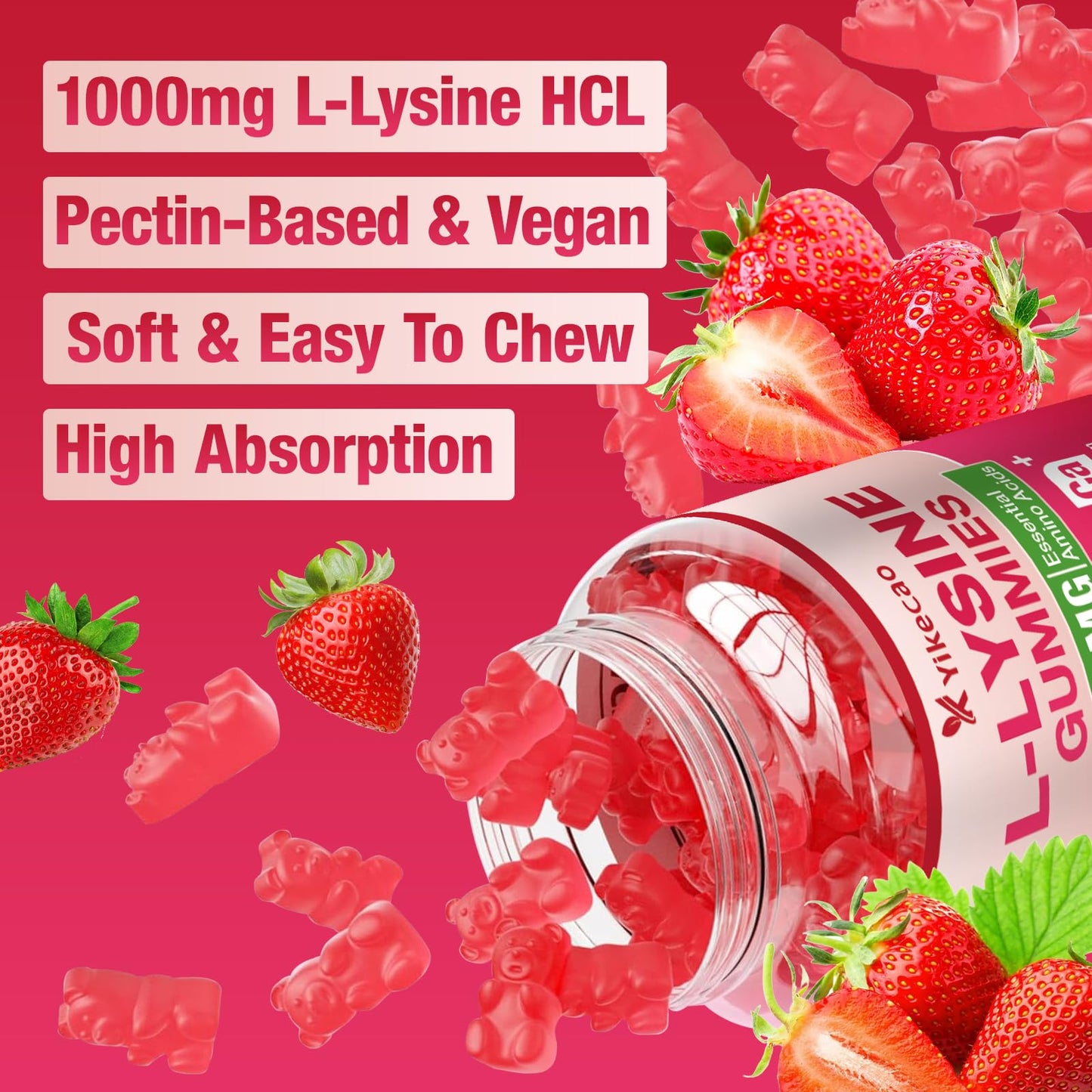Yikecao L-Lysine 1000mg Gummies, 60 Count