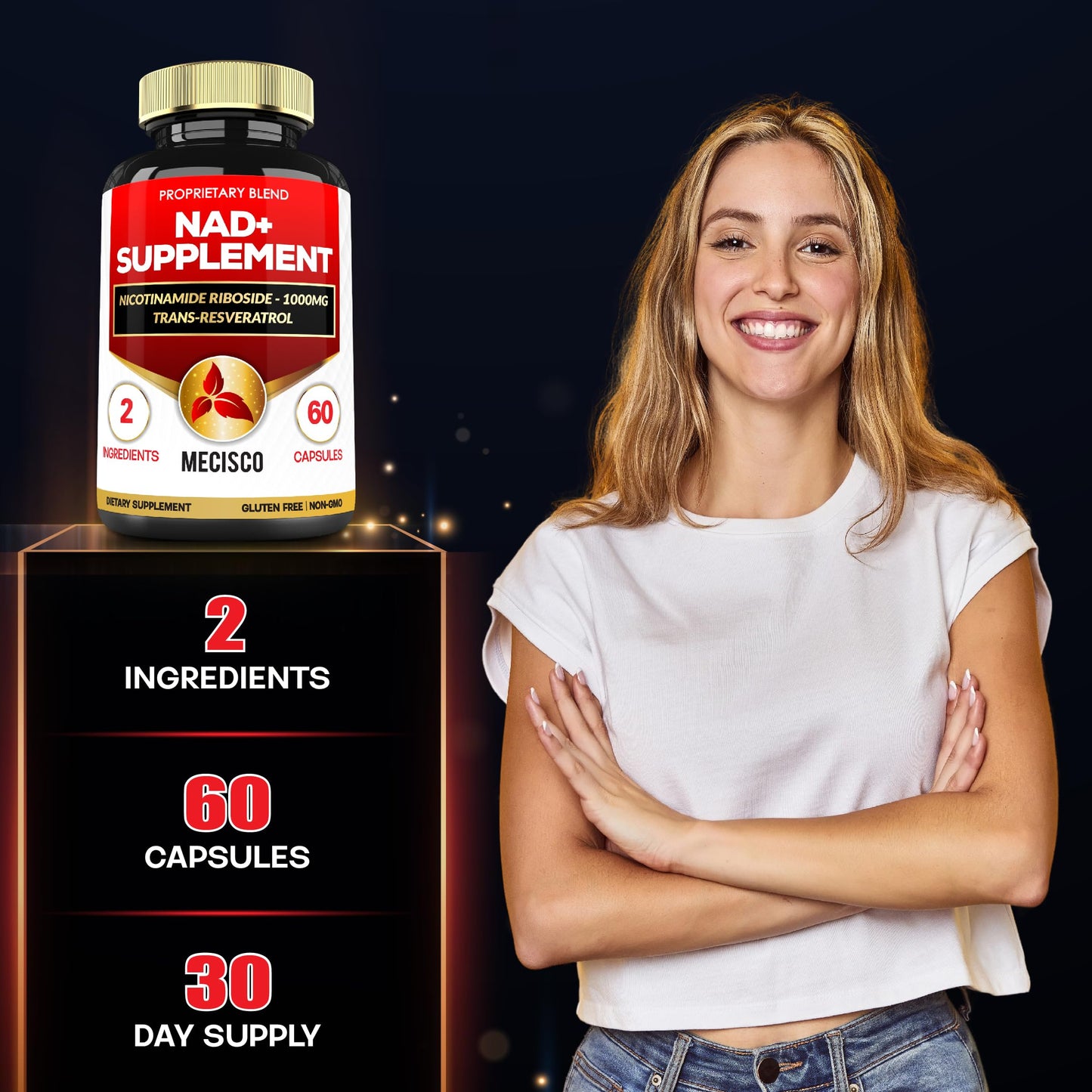 Mecisco 2in1 Supplement with Nicotinamide Riboside & Resveratrol, 60 Capsules