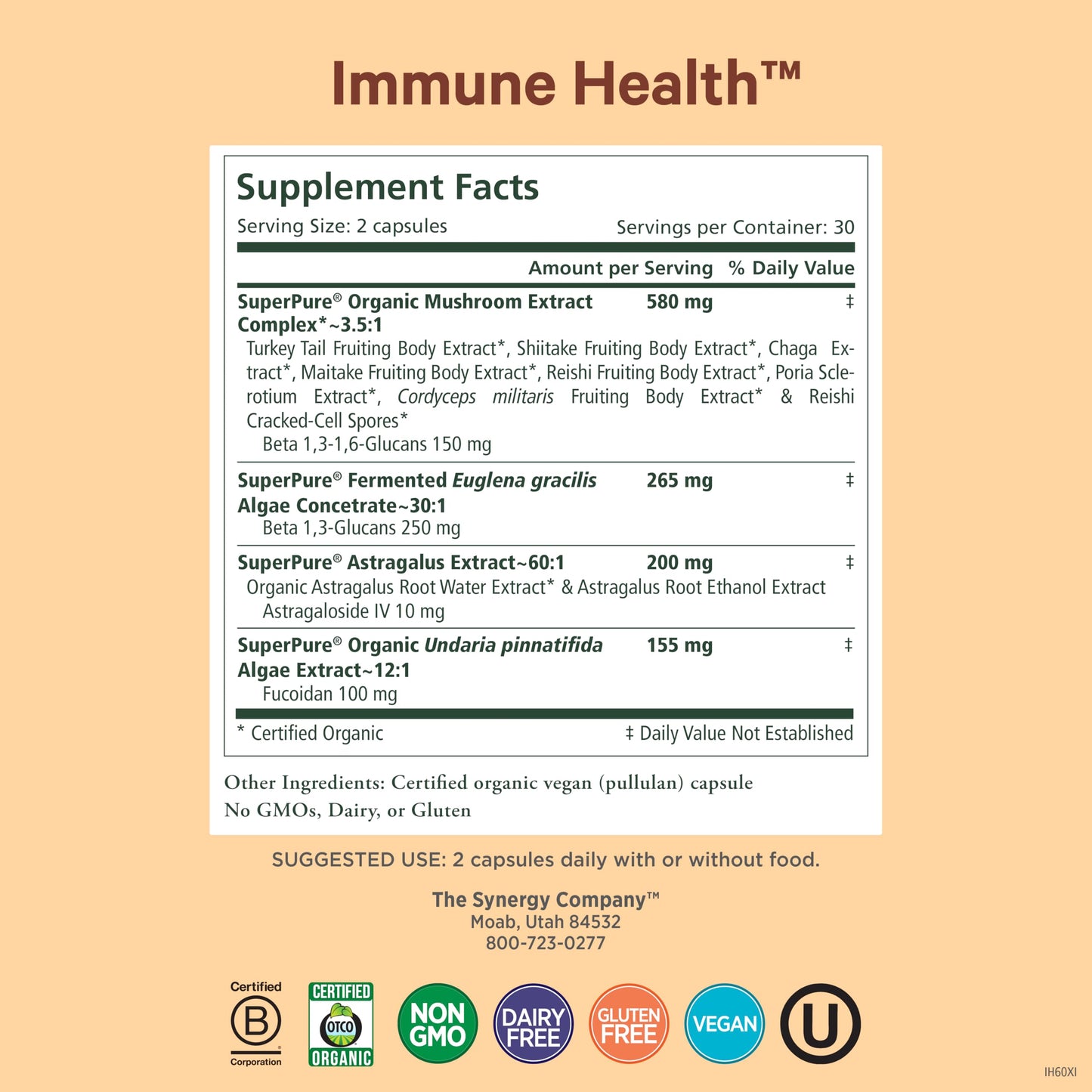 PURE SYNERGY Immune Health Immune Support Mushroom Supplement with Astragalus and Beta-Glucan Extracts, Organic Functional Mushroom Extracts, 60 Capsules